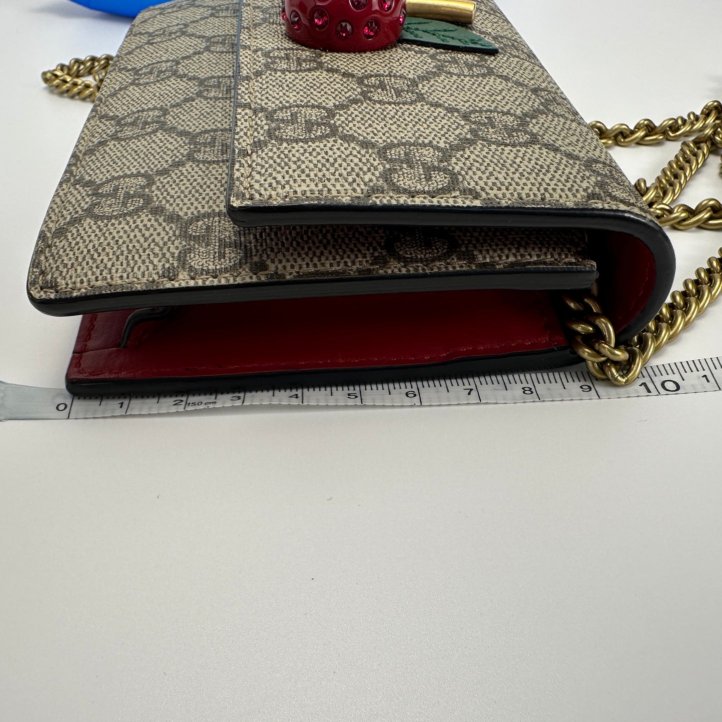 Gucci - Cherry WOC - GG Supreme canvas with leather trim - Beige and Ebony with Red accents - (mini)