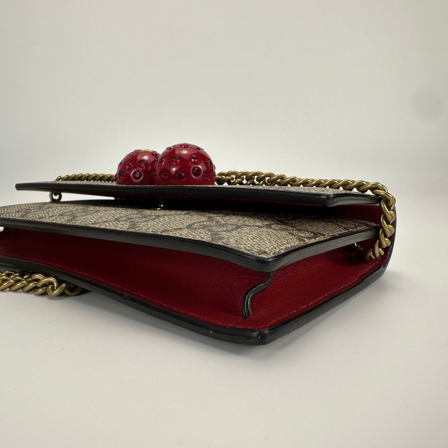 Gucci - Cherry WOC - GG Supreme canvas with leather trim - Beige and Ebony with Red accents - (mini)