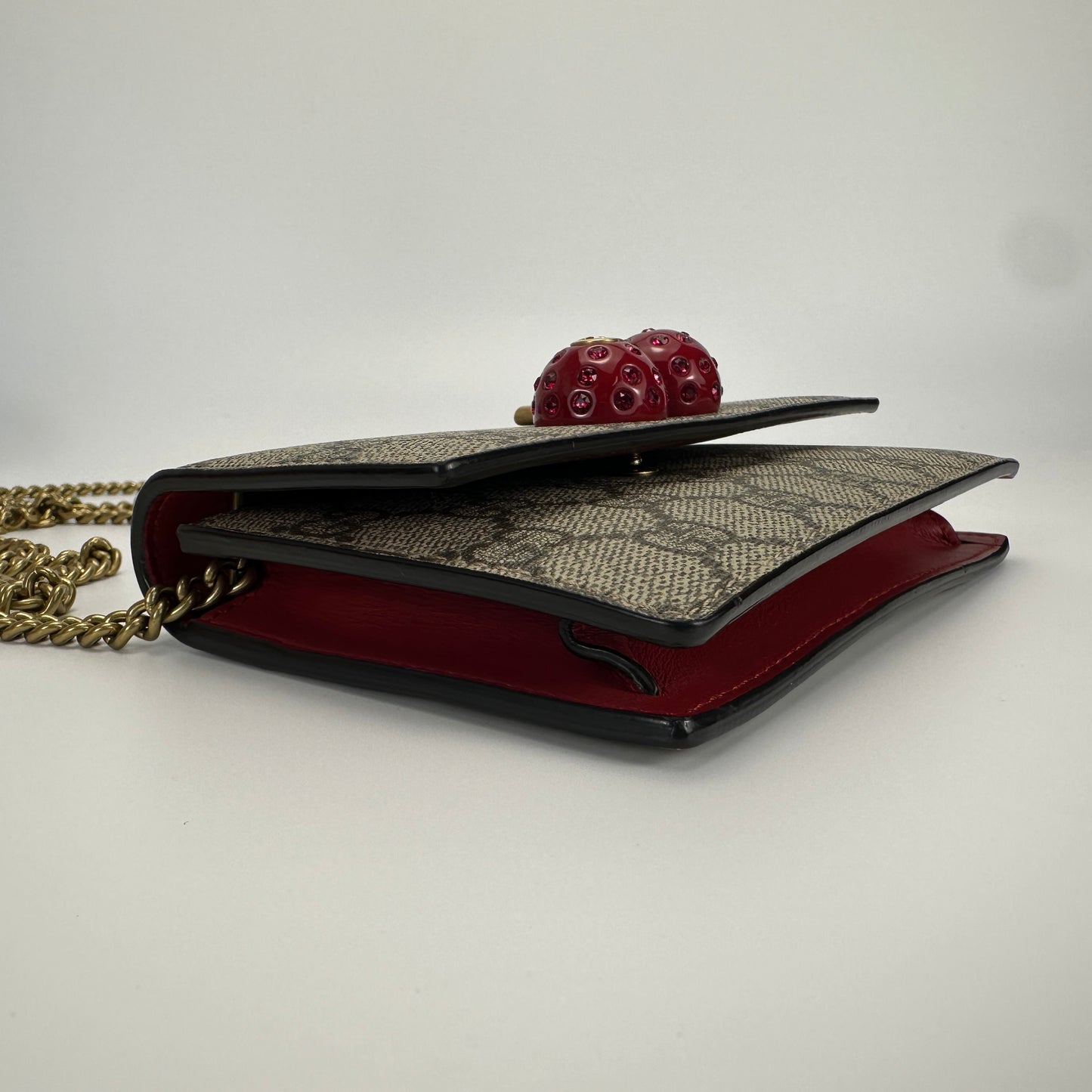 Gucci - Cherry WOC - GG Supreme canvas with leather trim - Beige and Ebony with Red accents - (mini)