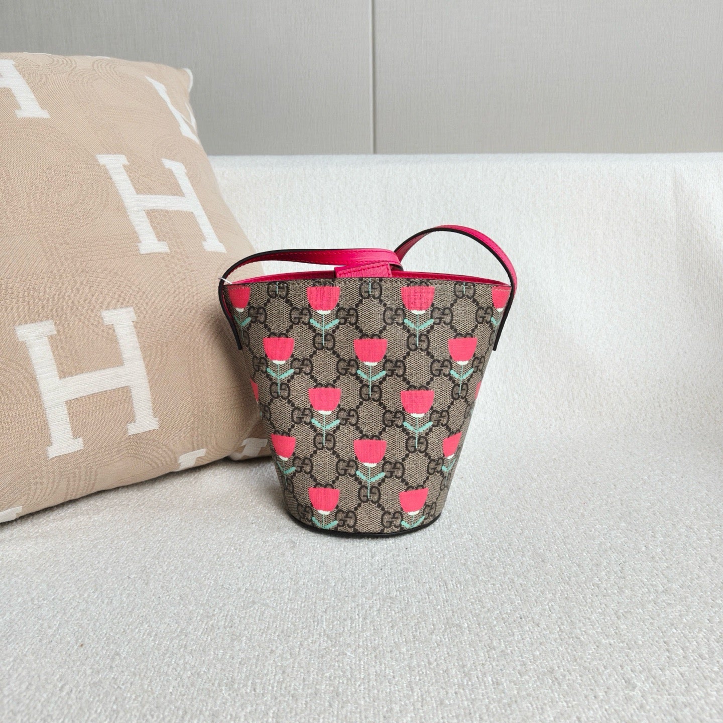 Gucci - Children's GG Monogram Tulip Print Mini Bucket Bag - Coated Canvas with Leather Trim - Multicolour - (mini)