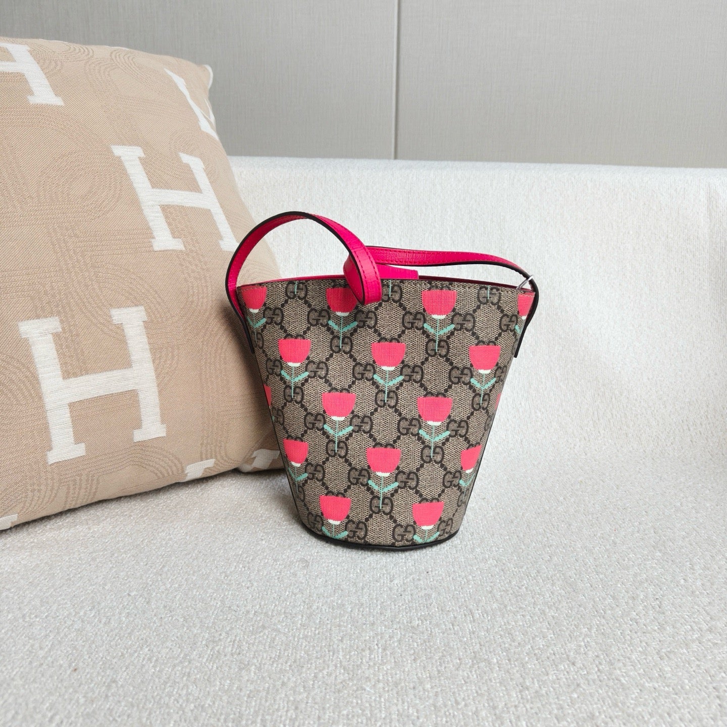 Gucci - Children's GG Monogram Tulip Print Mini Bucket Bag - Coated Canvas with Leather Trim - Multicolour - (mini)