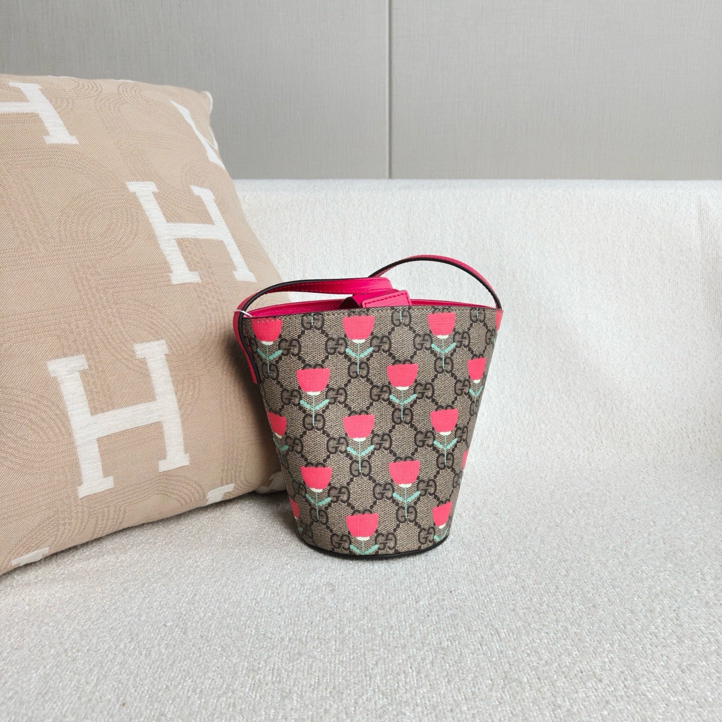 Gucci - Children's GG Monogram Tulip Print Mini Bucket Bag - Coated Canvas with Leather Trim - Multicolour - (mini)