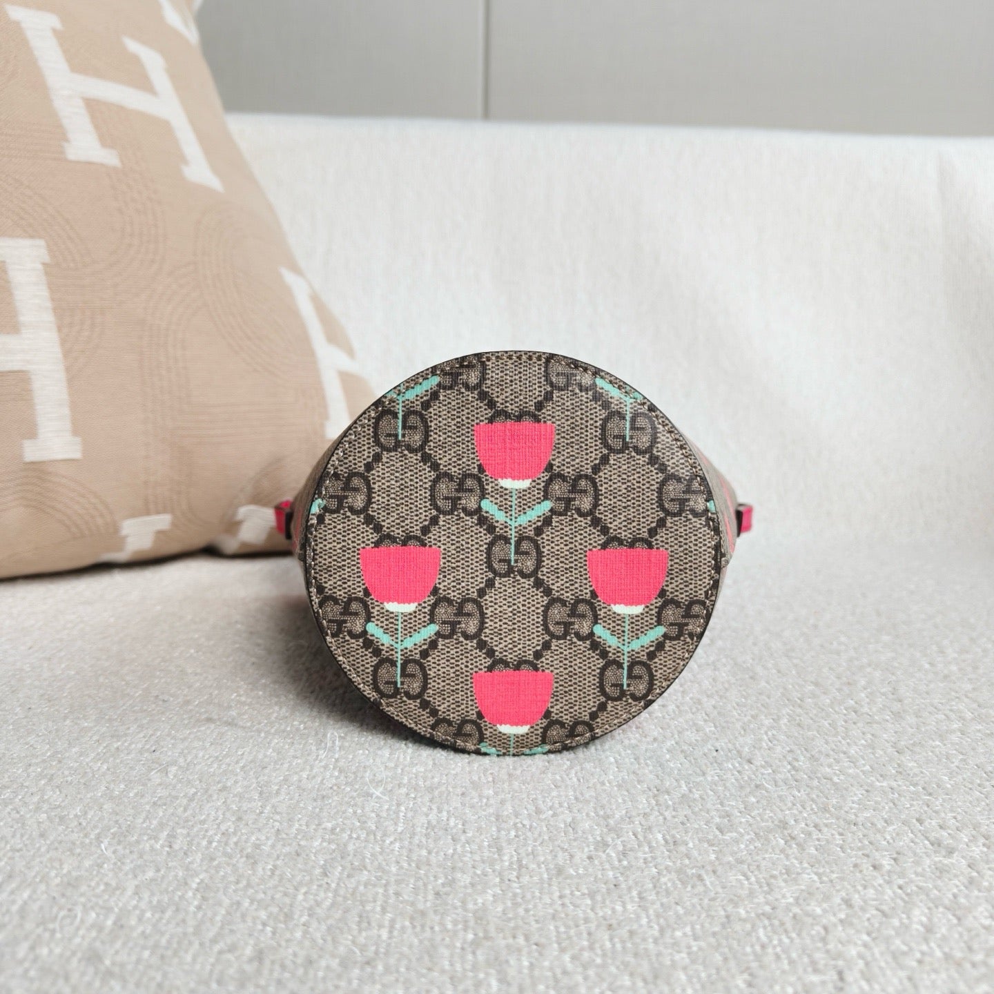 Gucci - Children's GG Monogram Tulip Print Mini Bucket Bag - Coated Canvas with Leather Trim - Multicolour - (mini)