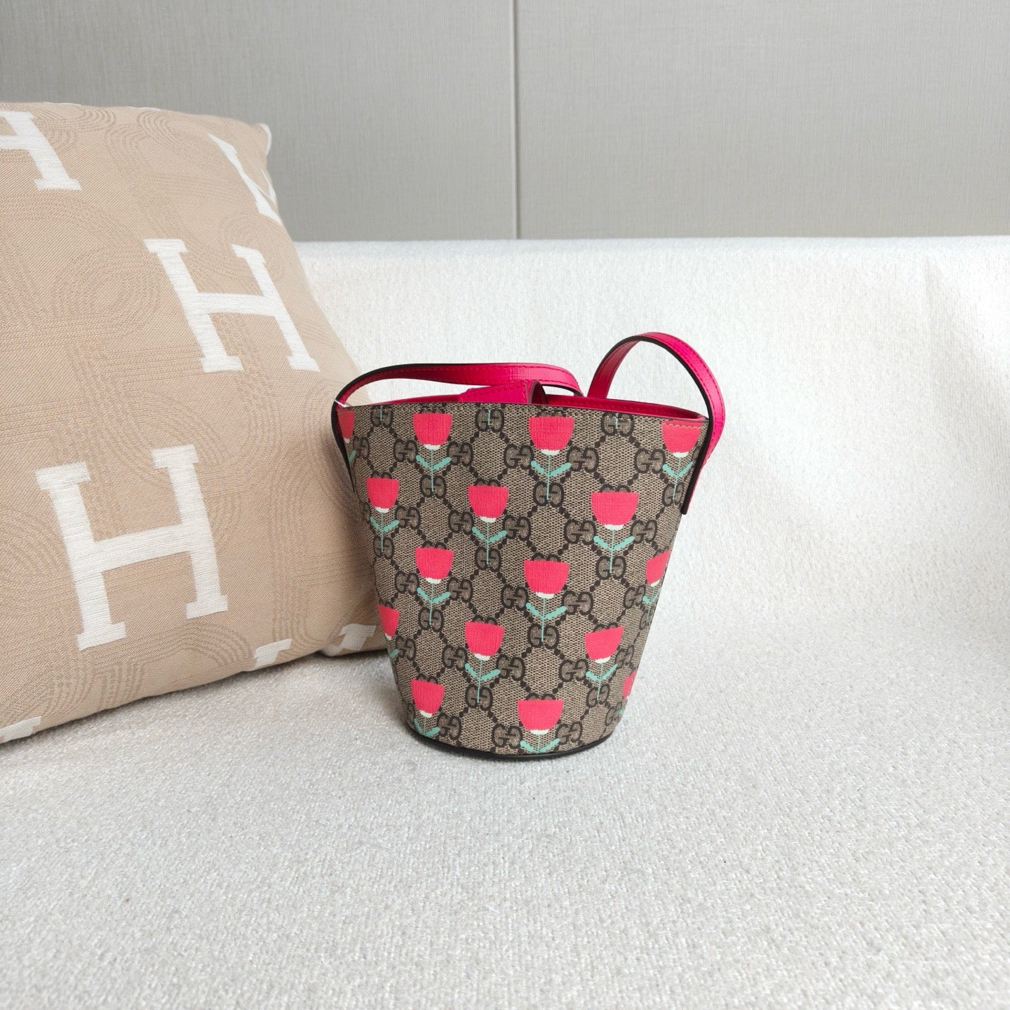 Gucci - Children's GG Monogram Tulip Print Mini Bucket Bag - Coated Canvas with Leather Trim - Multicolour - (mini)