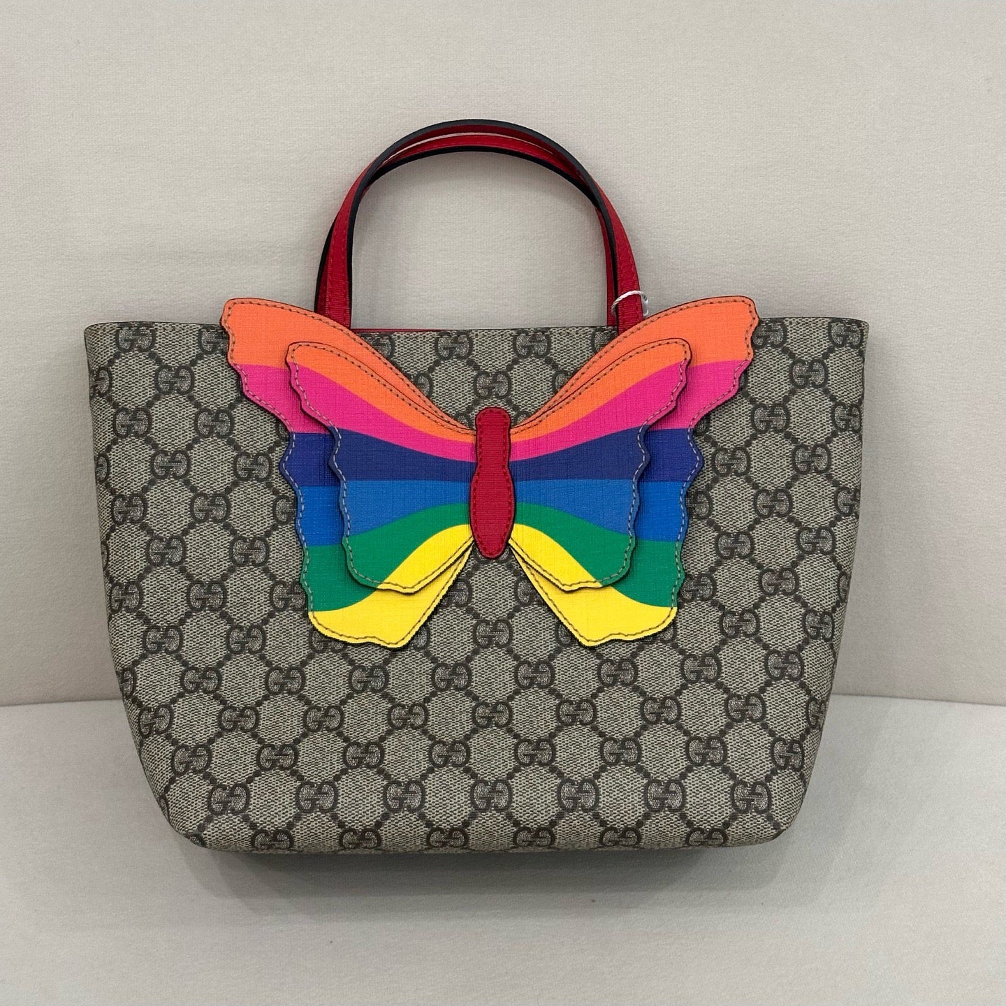 Gucci - Children's Rainbow Butterfly Tote Bag - GG Supreme canvas with leather trim - Beige with Multicolour and Red accents - (mini)