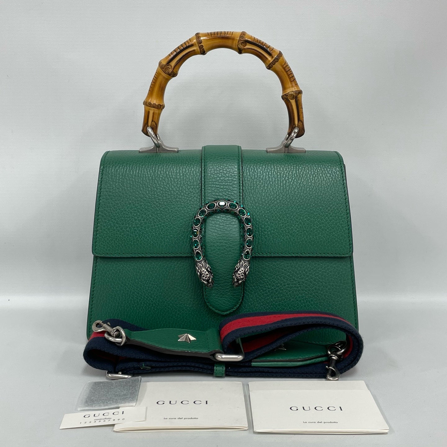 Gucci - Dionysus Bamboo Top Handle Bag - Grained leather - Green with Antiqued Silver-Tone Hardware - (medium)