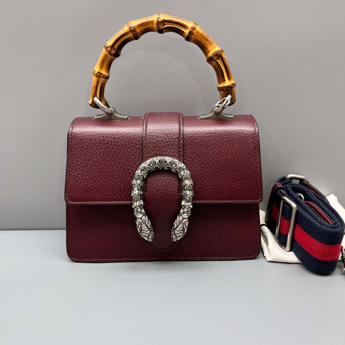Gucci - Dionysus Bamboo Top Handle Bag - Leather - Burgundy - (mini)