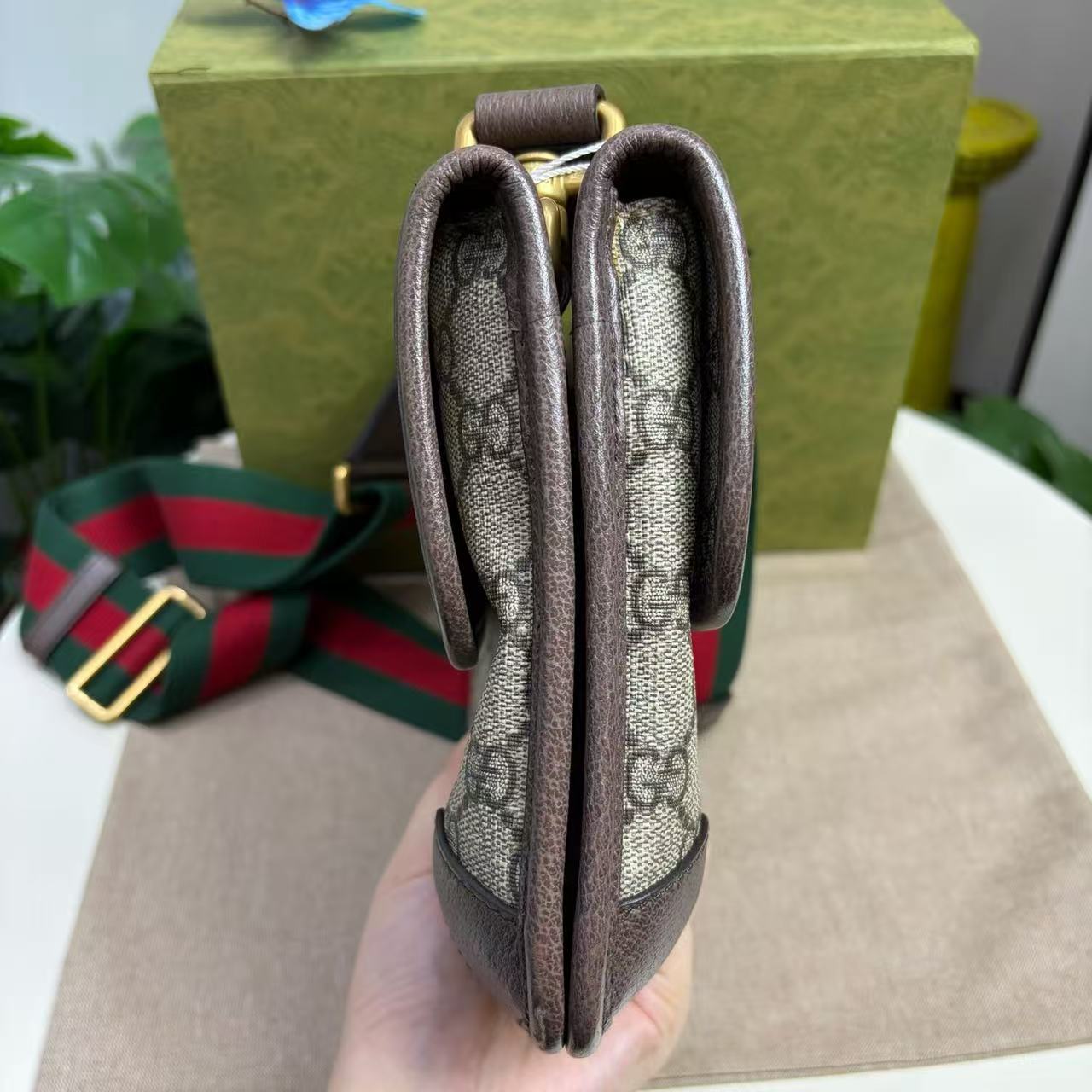 Gucci - Dionysus Double-Sided Tiger Head Small Flap Bag - GG Supreme coated canvas with brown leather trim - Beige with brown accents and multi-color web strap - (Small)