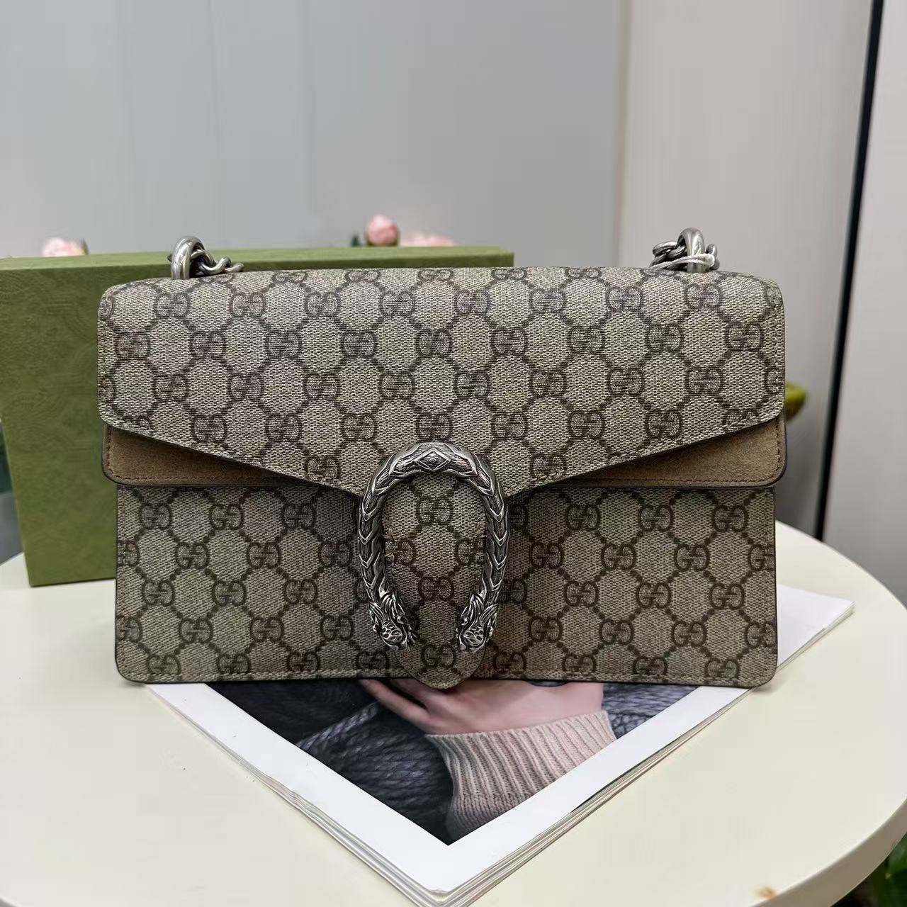 Gucci - Dionysus - GG Supreme canvas and Suede - Camel with brown monogram and antiqued silver-tone hardware - (medium)