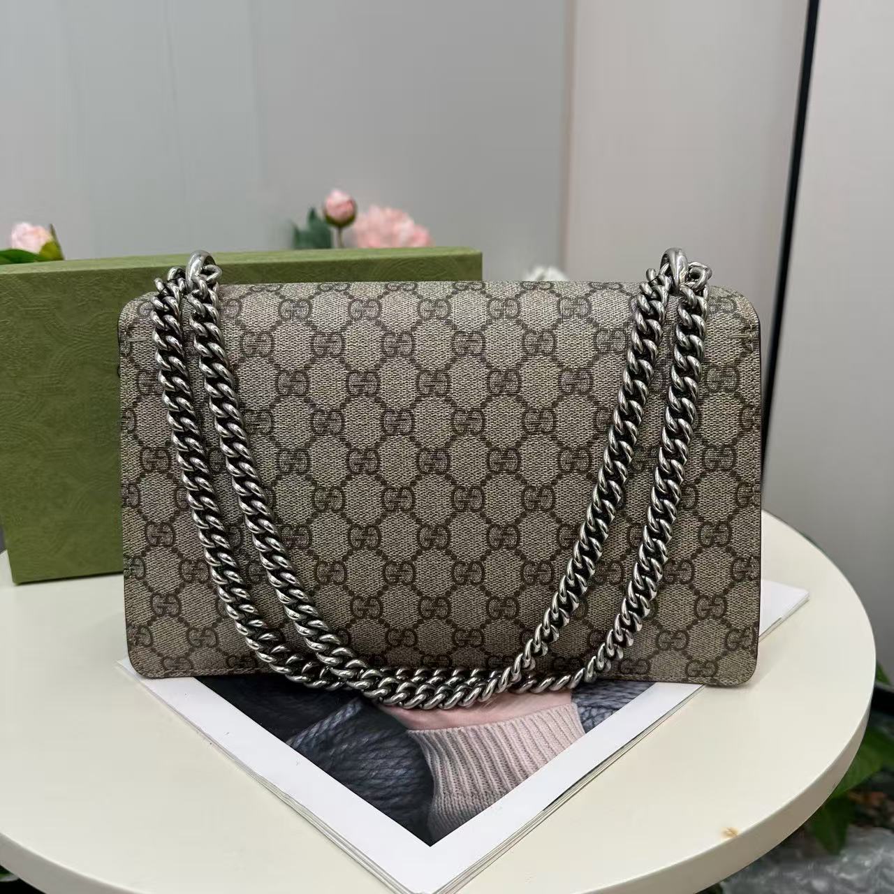 Gucci - Dionysus - GG Supreme canvas and Suede - Camel with brown monogram and antiqued silver-tone hardware - (medium)