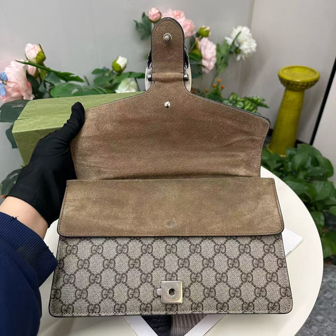Gucci - Dionysus - GG Supreme canvas and Suede - Camel with brown monogram and antiqued silver-tone hardware - (medium)