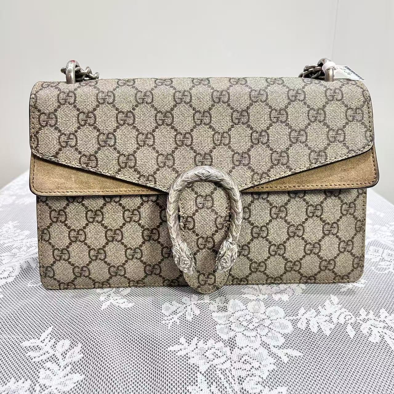 Gucci - Dionysus - GG Supreme canvas with suede trim - Beige GG Supreme canvas with Camel suede accents and silver-tone hardware - (Medium)