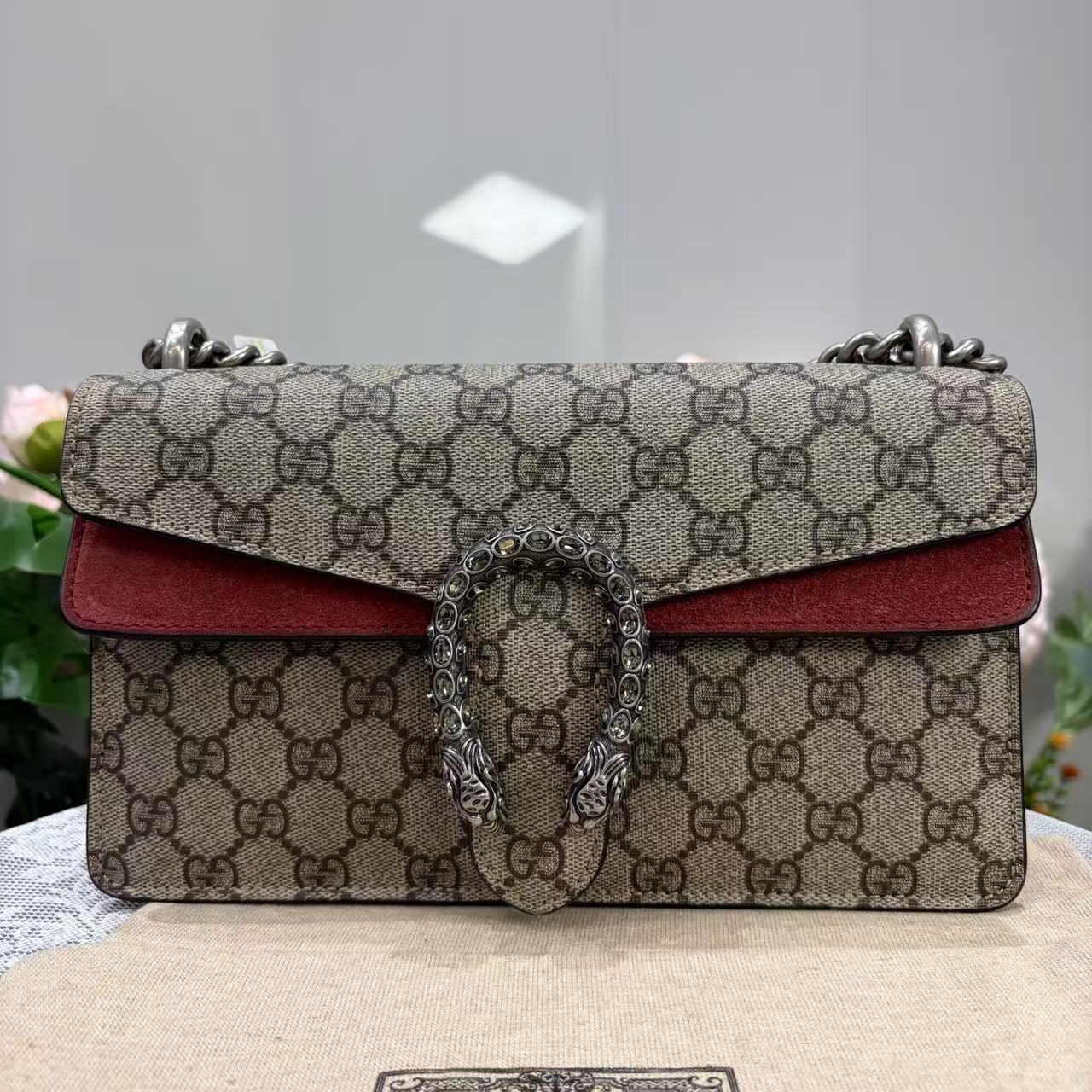 Gucci - Dionysus - GG Supreme coated canvas with red suede accents - Beige with red accents - (Small)