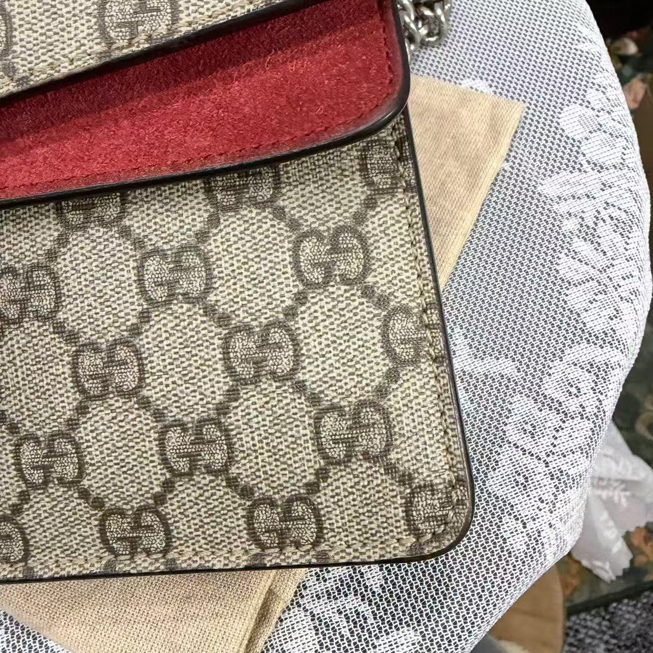 Gucci - Dionysus - GG Supreme coated canvas with red suede accents - Beige with red accents - (Small)
