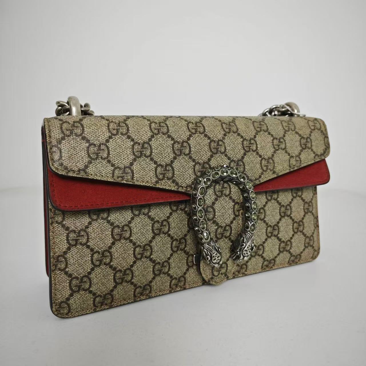 Gucci - Dionysus - GG Supreme coated canvas with suede accents - Beige and Red with Antiqued Silver-Tone Hardware - (Mini)