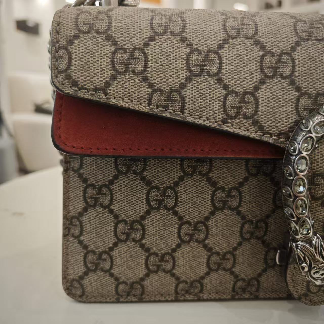 Gucci - Dionysus - GG Supreme coated canvas with suede accents - Beige and Red with Antiqued Silver-Tone Hardware - (Mini)