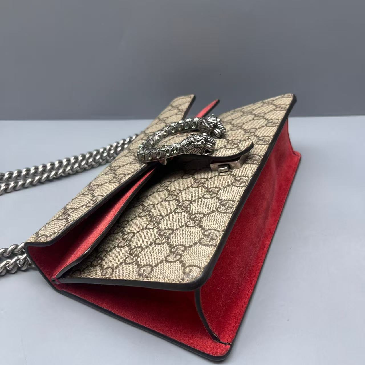 Gucci - Dionysus Mini Chain Bag - GG Supreme canvas with suede trim - Beige and Red - (mini)