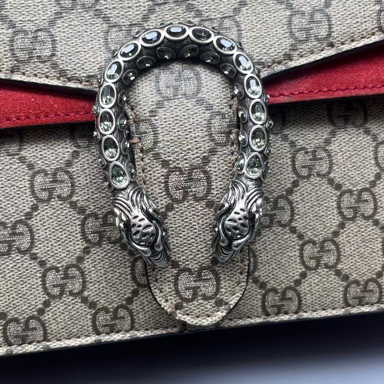 Gucci - Dionysus Mini Chain Bag - GG Supreme canvas with suede trim - Beige and Red - (mini)