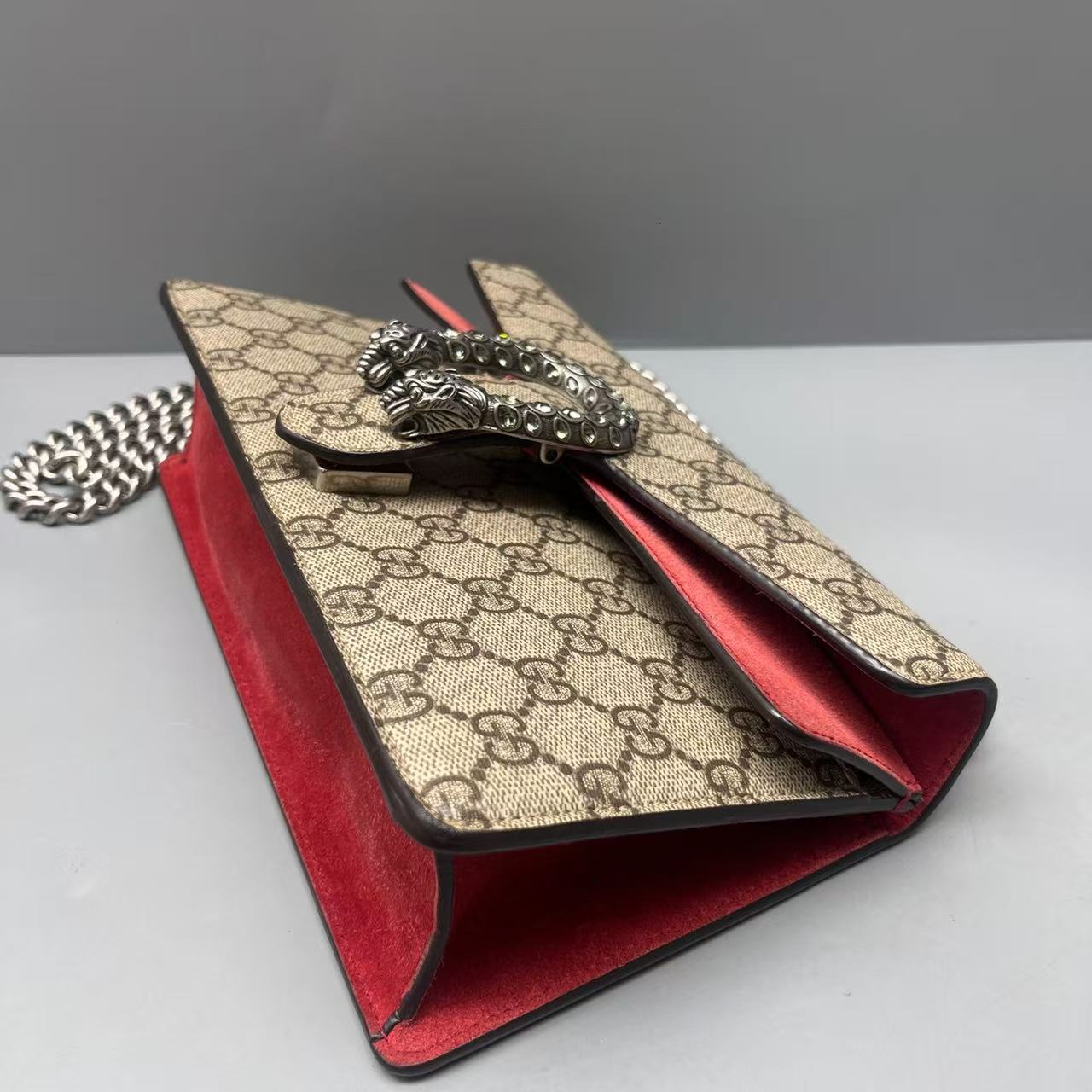 Gucci - Dionysus Mini Chain Bag - GG Supreme canvas with suede trim - Beige and Red - (mini)