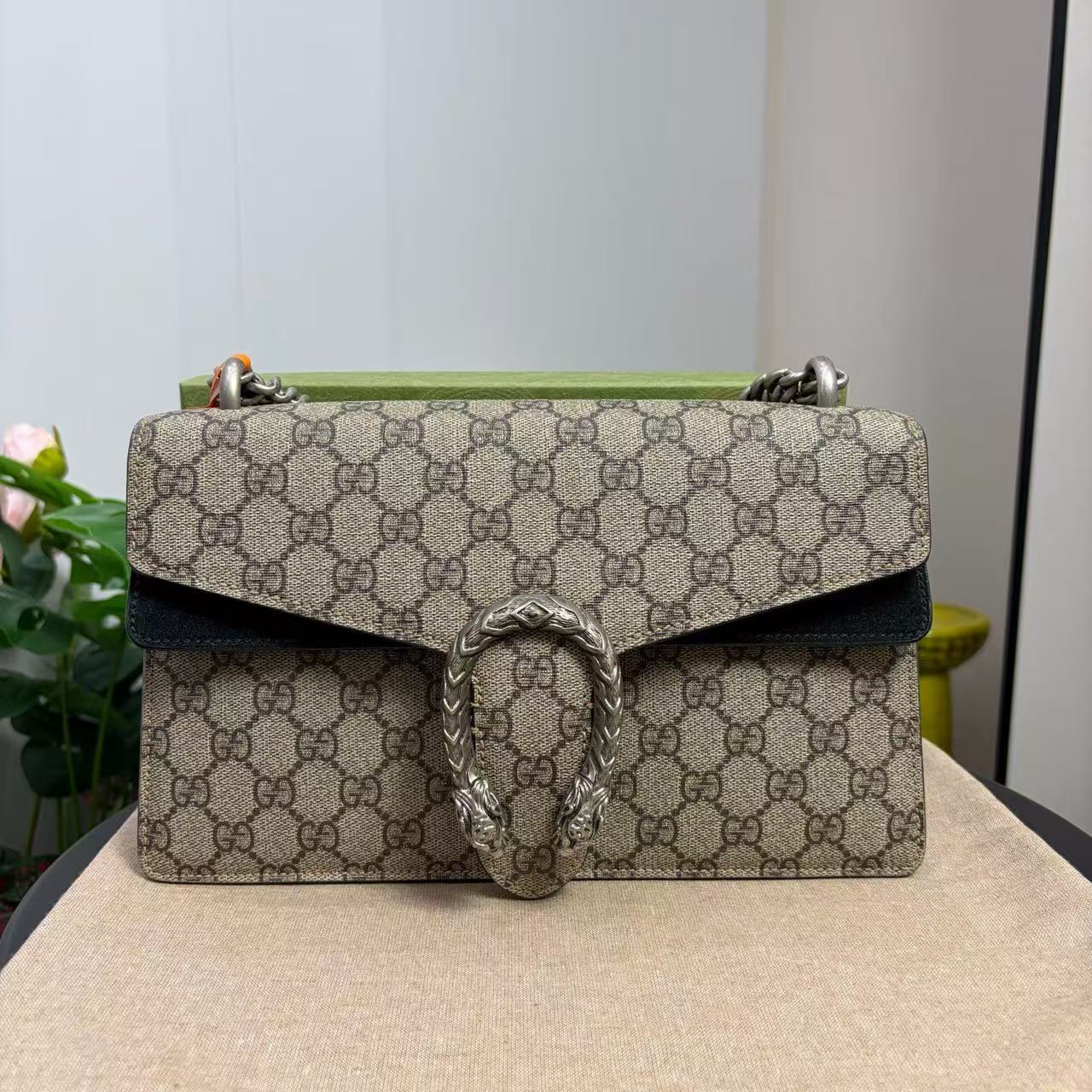 Gucci - Dionysus Shoulder Bag - GG Supreme canvas and suede - Beige, Black, Silver - (medium)