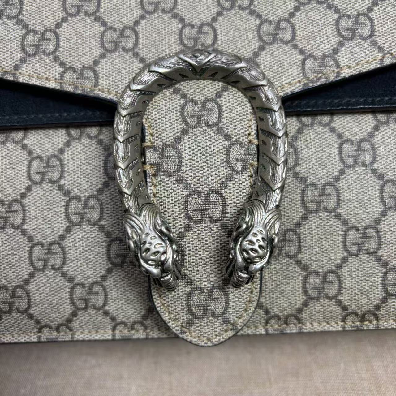 Gucci - Dionysus Shoulder Bag - GG Supreme canvas and suede - Beige, Black, Silver - (medium)