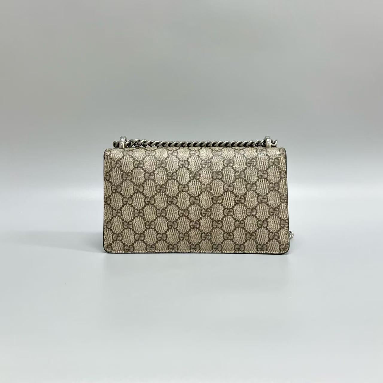 Gucci - Dionysus Shoulder Bag - GG Supreme canvas with red suede trim - Beige and Red - (small)