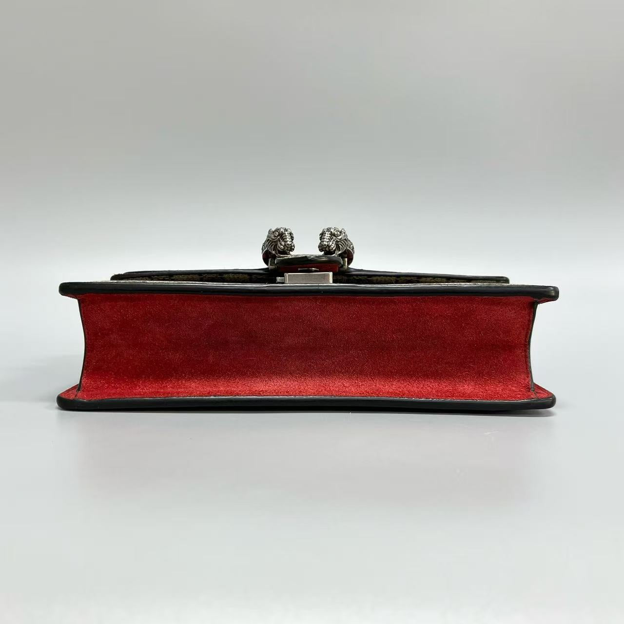 Gucci - Dionysus Shoulder Bag - GG Supreme canvas with red suede trim - Beige and Red - (small)