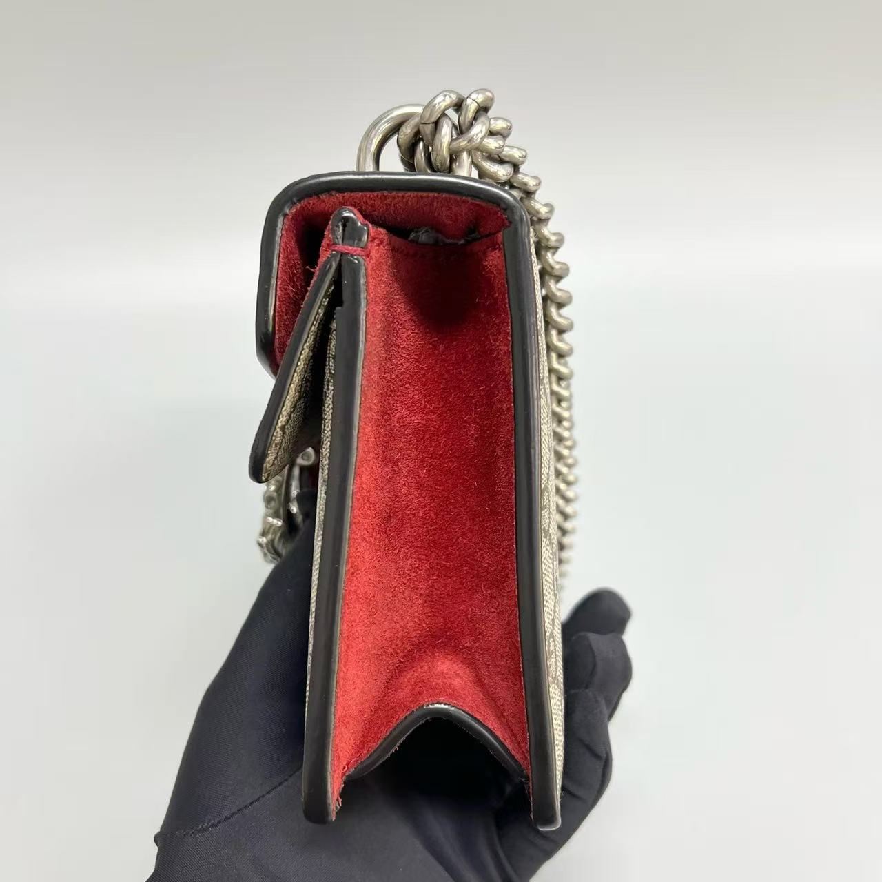 Gucci - Dionysus Shoulder Bag - GG Supreme canvas with red suede trim - Beige and Red - (small)