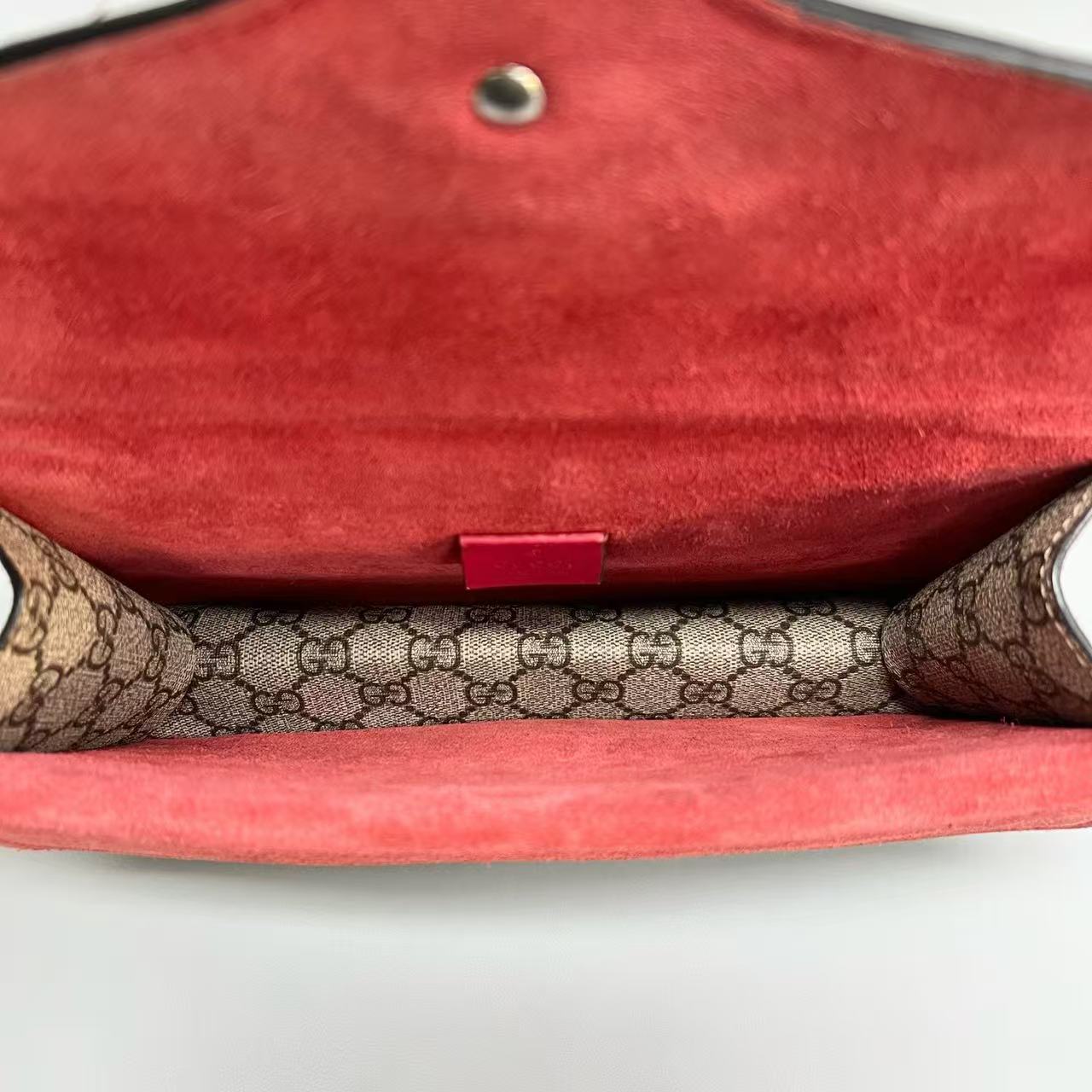 Gucci - Dionysus Shoulder Bag - GG Supreme canvas with red suede trim - Beige and Red - (small)