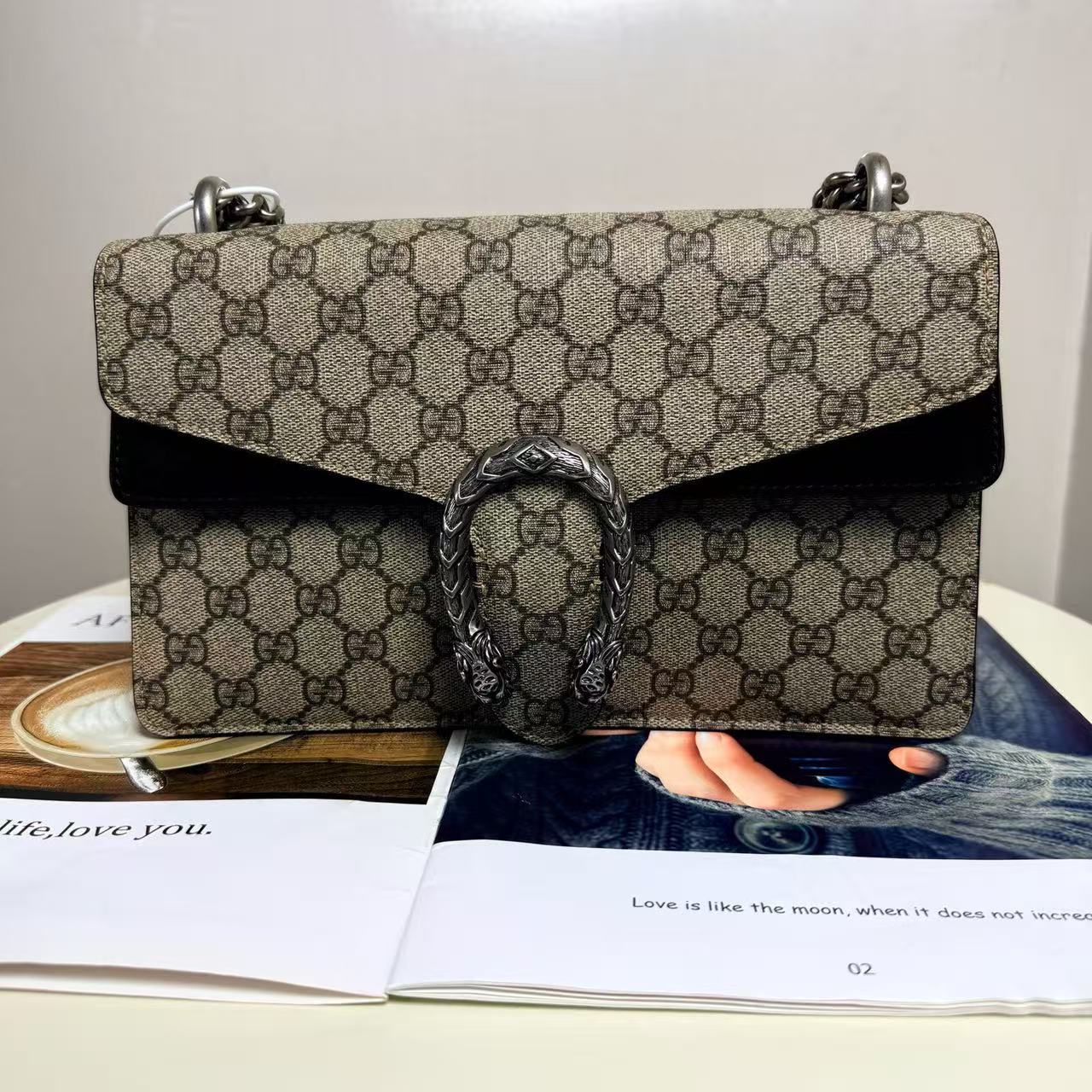 Gucci - Dionysus Shoulder Bag - GG Supreme canvas with suede and leather trim - Beige and Black - (Small)