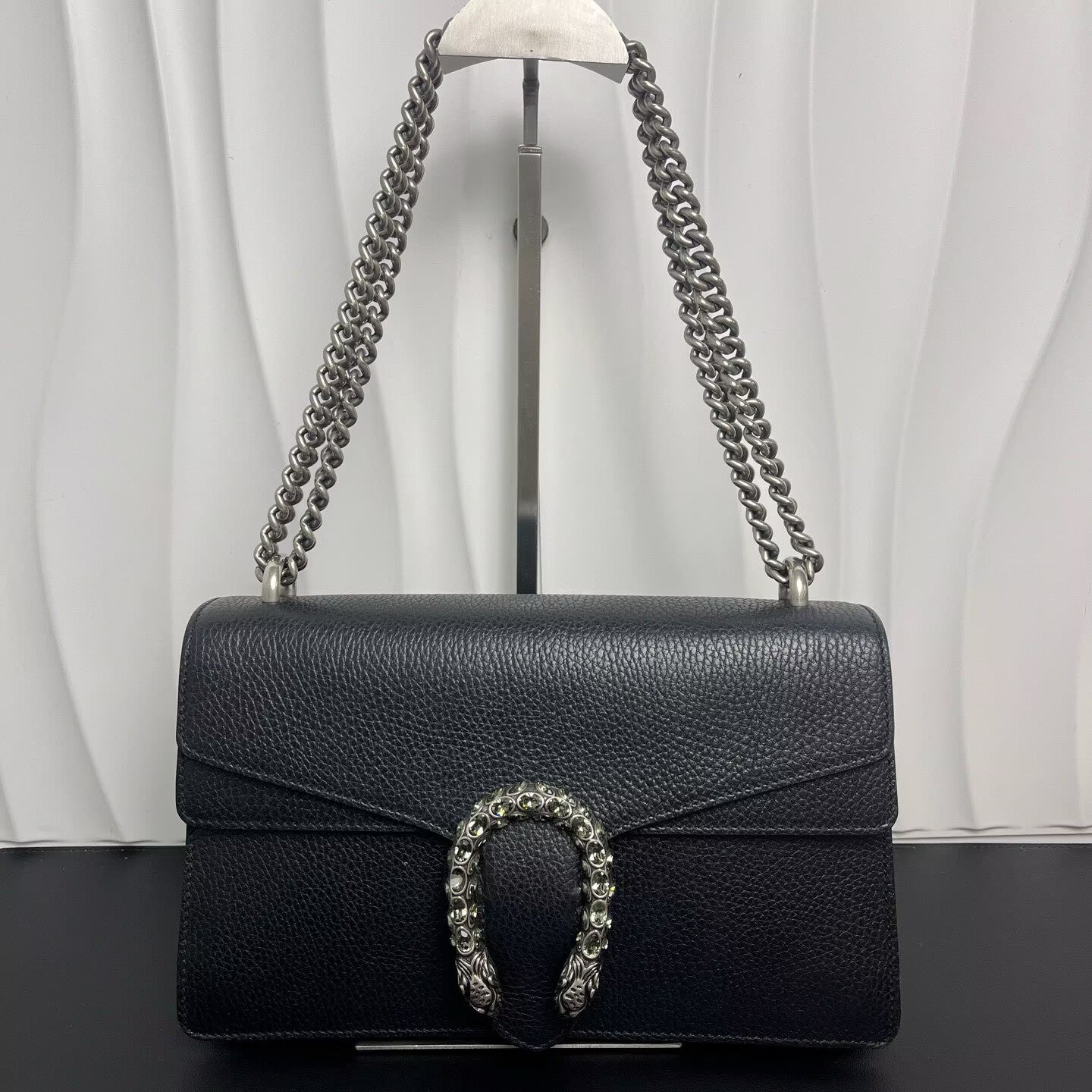 Gucci - Dionysus Shoulder Bag with Crystal Embellishment - Pebbled leather - Black - (Medium)