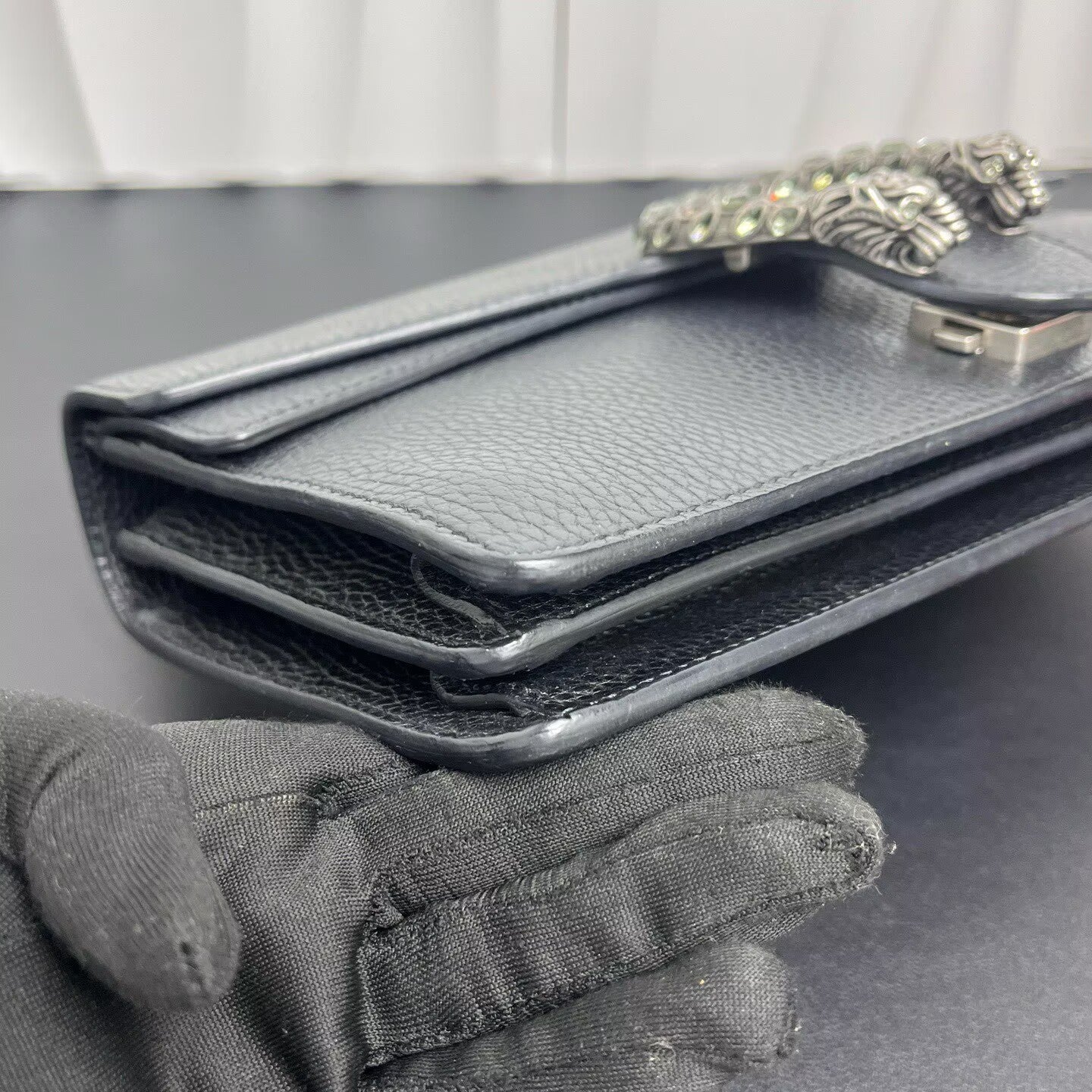 Gucci - Dionysus Shoulder Bag with Crystal Embellishment - Pebbled leather - Black - (Medium)
