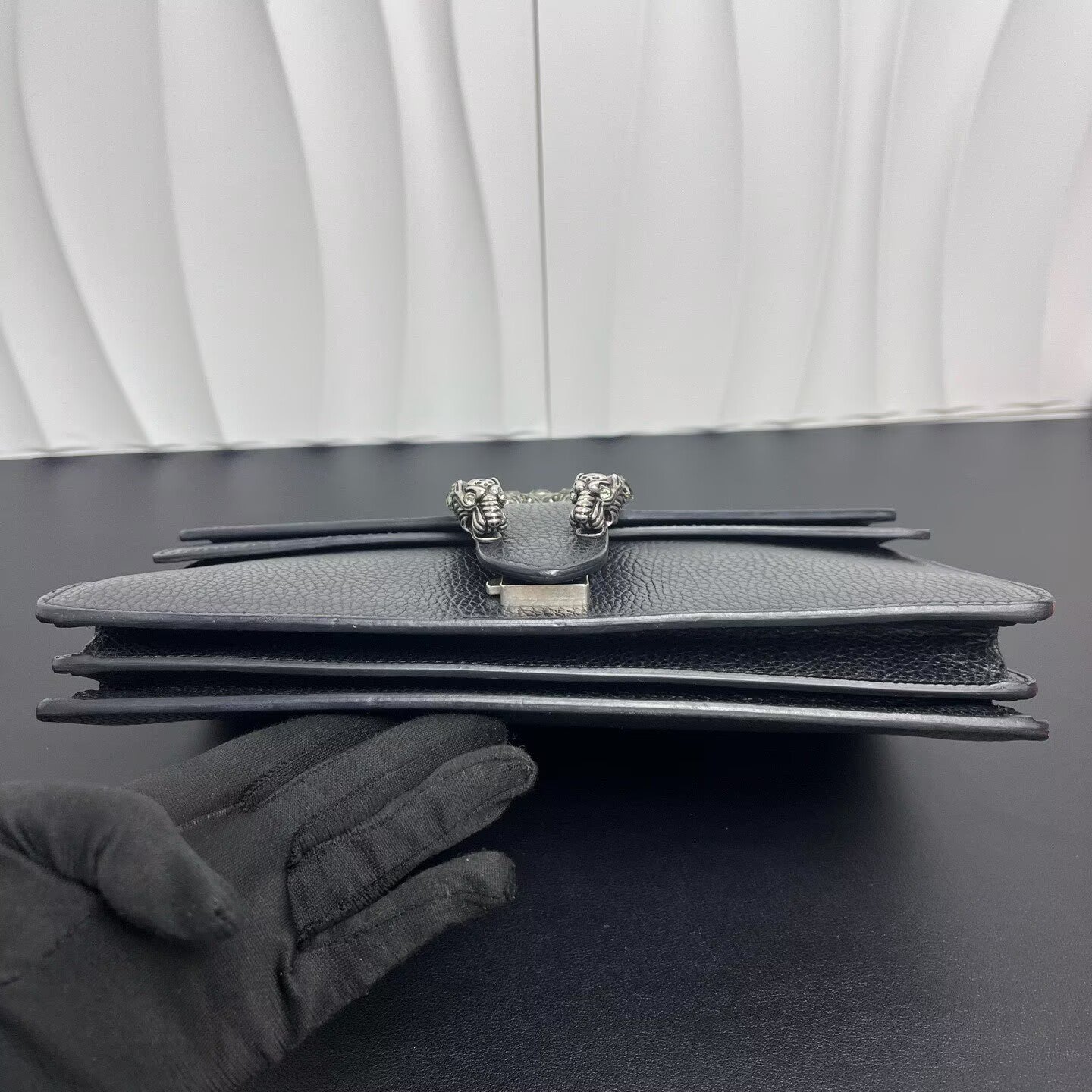 Gucci - Dionysus Shoulder Bag with Crystal Embellishment - Pebbled leather - Black - (Medium)