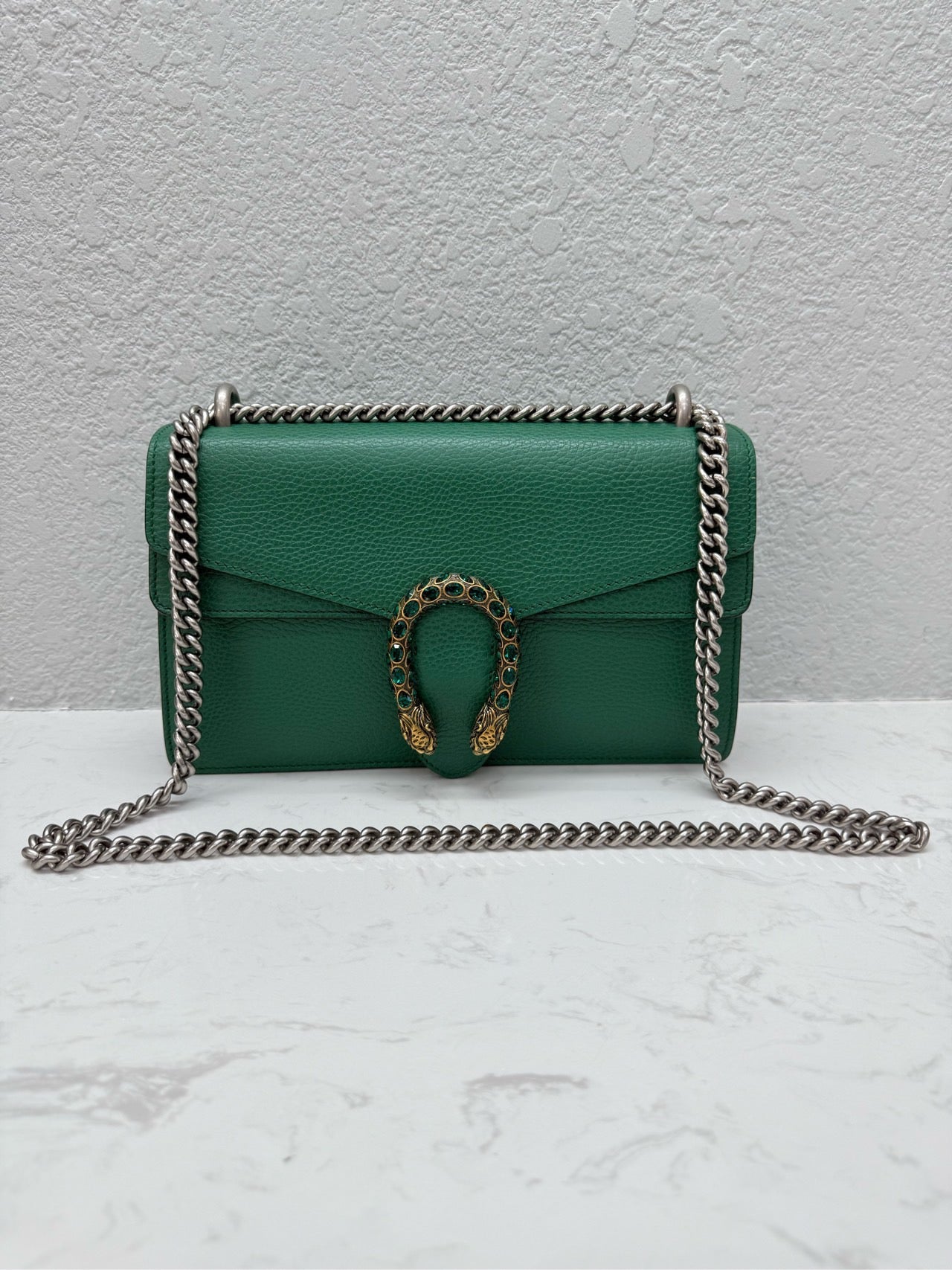 Gucci - Dionysus Shoulder Bag with Jeweled Tiger Head - Grained leather - Emerald Green with Antiqued Silver-Tone Hardware - (Medium)