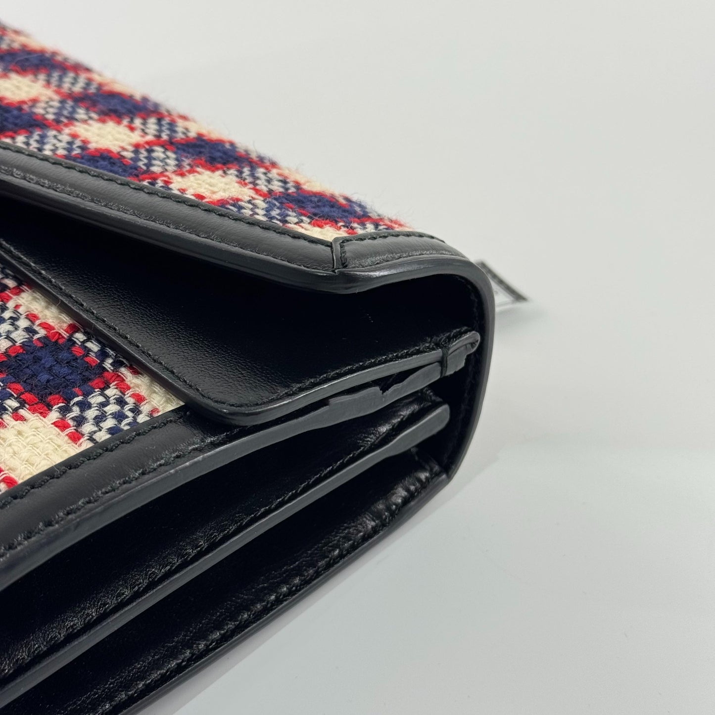 Gucci - Dionysus Shoulder Bag - Wool tweed with leather trim - Multicolour (Red, White, Blue plaid with Black leather) - (Medium)