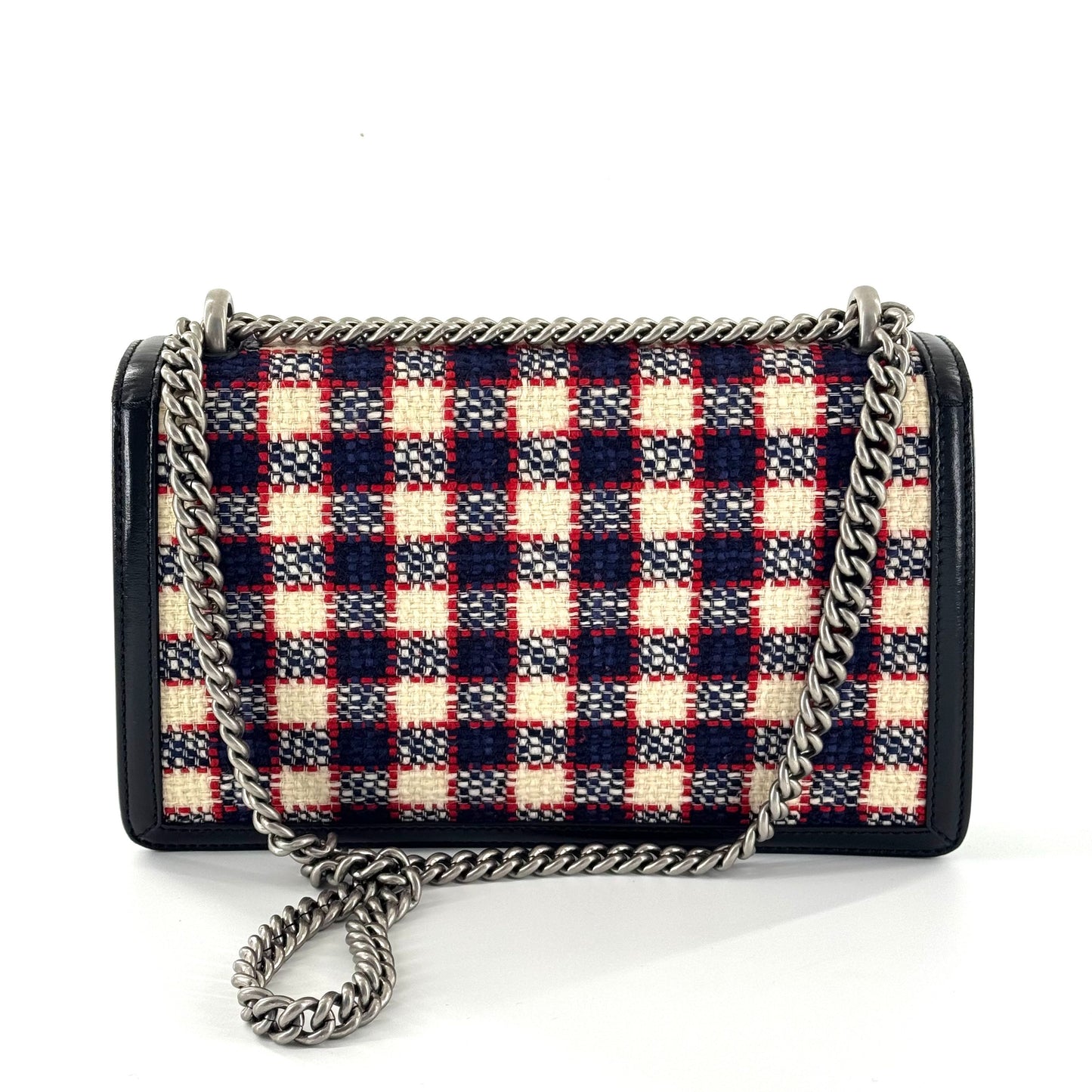 Gucci - Dionysus Shoulder Bag - Wool tweed with leather trim - Multicolour (Red, White, Blue plaid with Black leather) - (Medium)