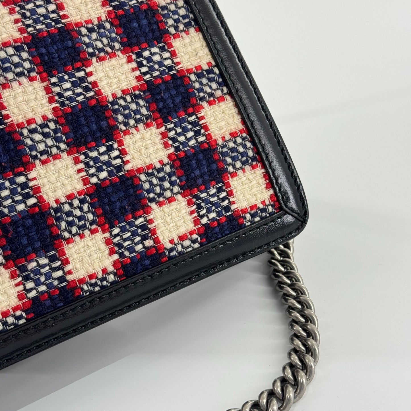 Gucci - Dionysus Shoulder Bag - Wool tweed with leather trim - Multicolour (Red, White, Blue plaid with Black leather) - (Medium)
