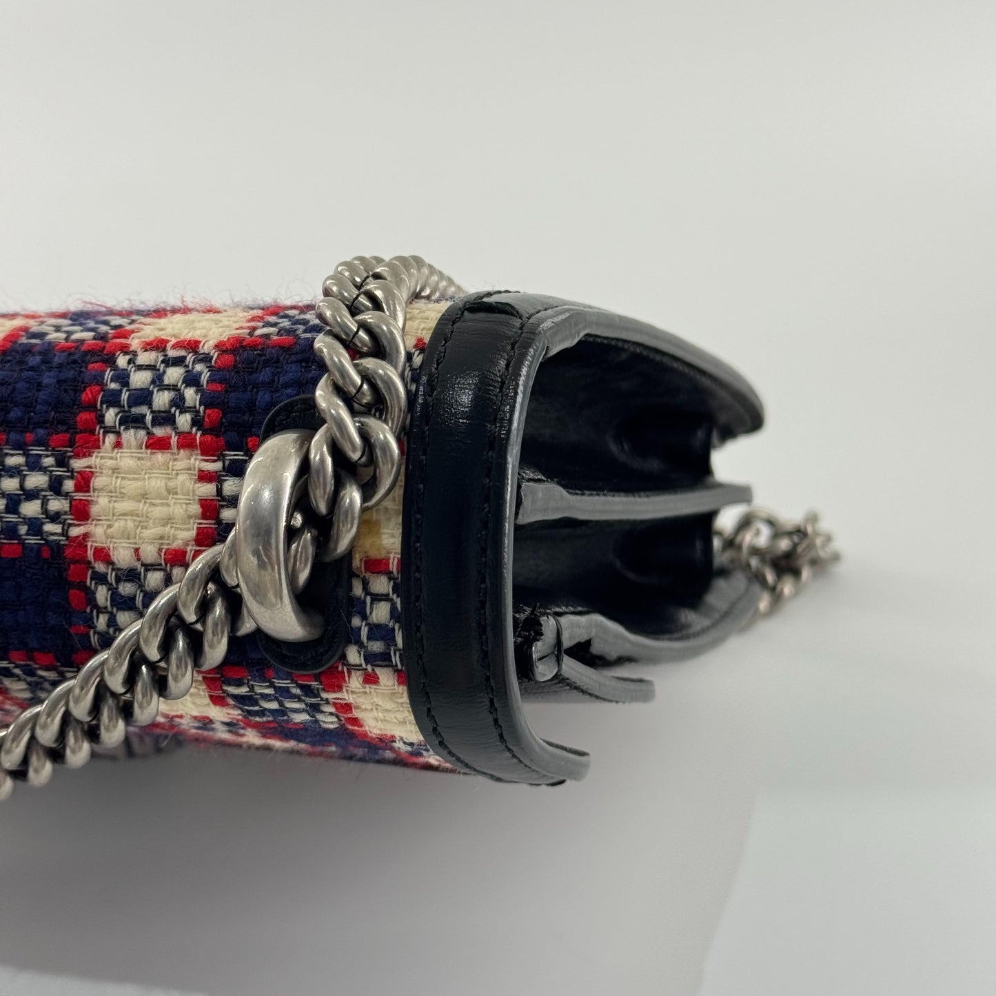 Gucci - Dionysus Shoulder Bag - Wool tweed with leather trim - Multicolour (Red, White, Blue plaid with Black leather) - (Medium)