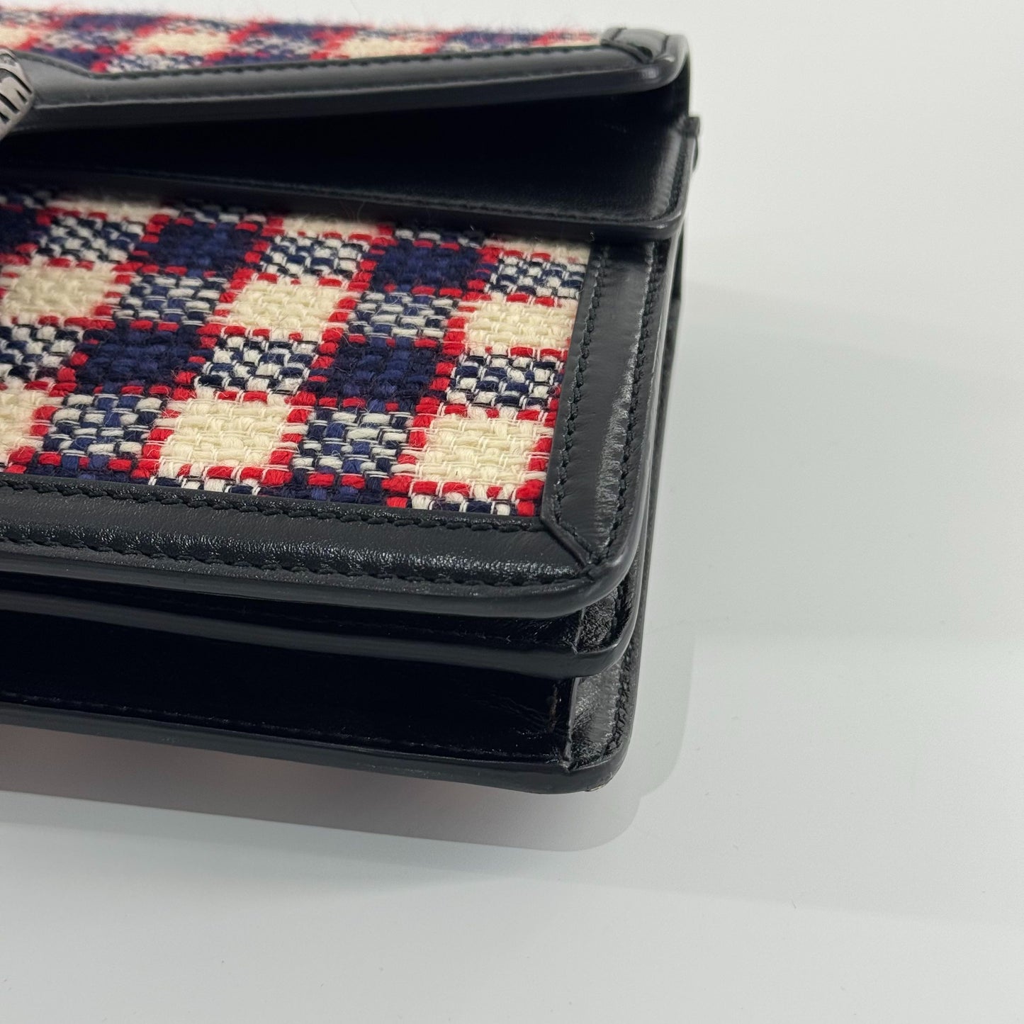 Gucci - Dionysus Shoulder Bag - Wool tweed with leather trim - Multicolour (Red, White, Blue plaid with Black leather) - (Medium)