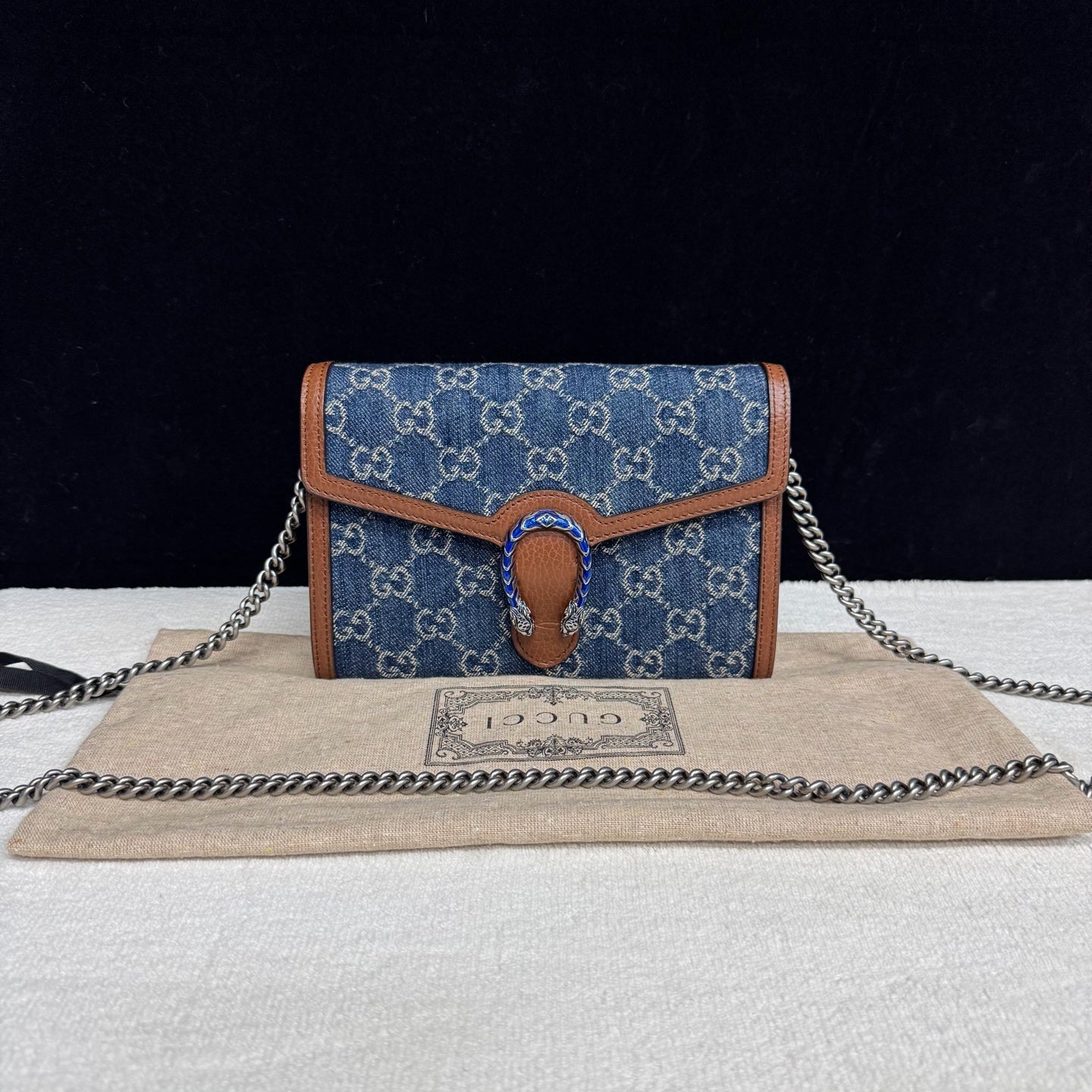Gucci - Dionysus Wallet on Chain - Denim and leather - Blue - (mini)