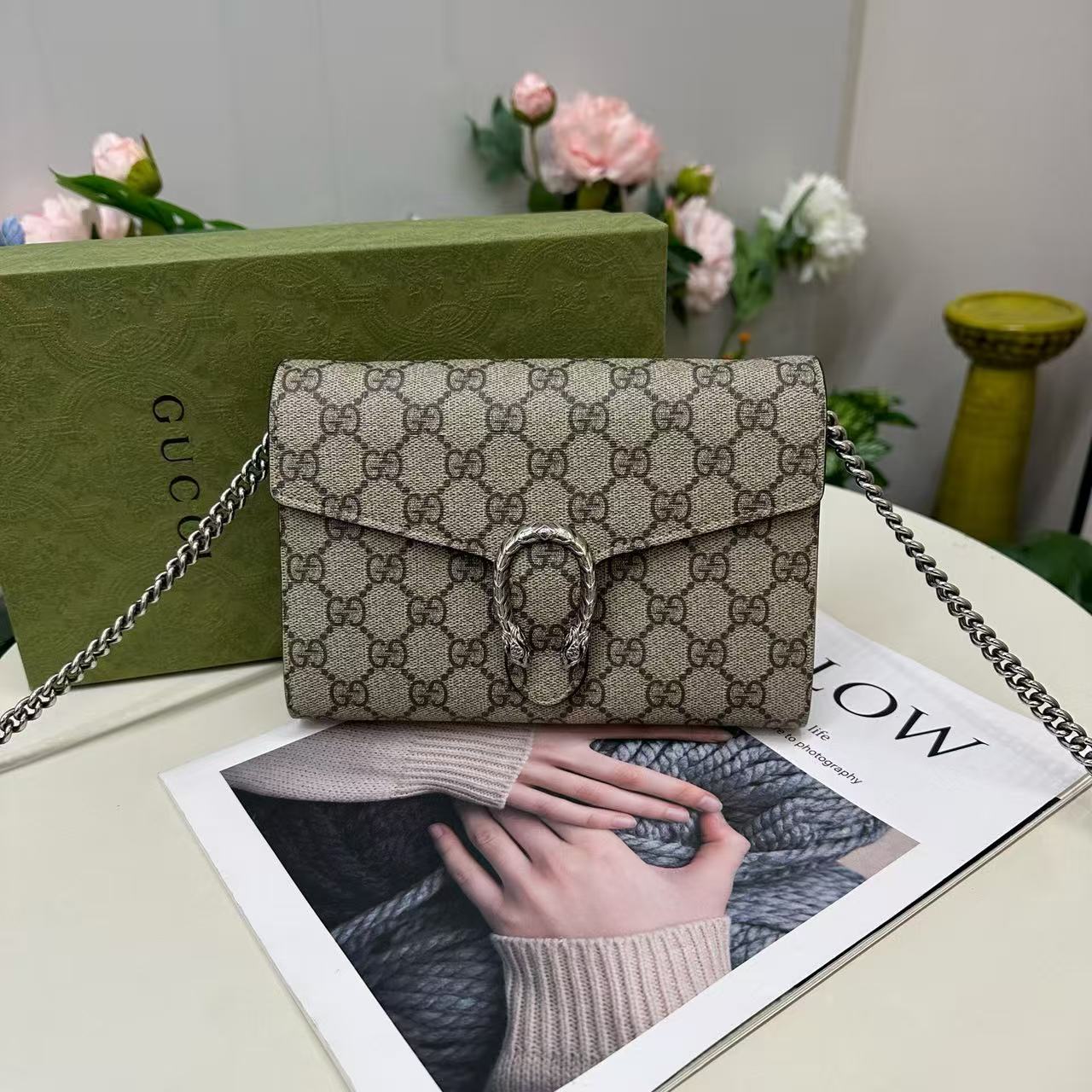 Gucci - Dionysus Wallet on Chain - GG Supreme canvas - Beige - (mini)
