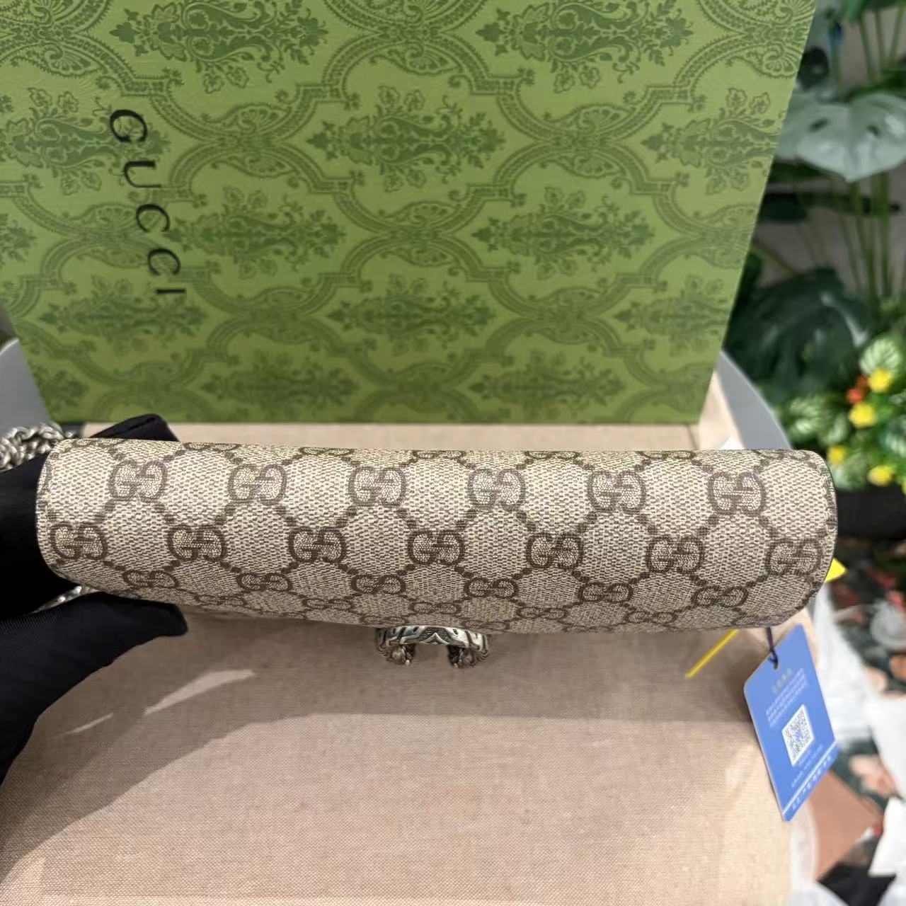 Gucci - Dionysus Wallet on Chain - GG Supreme canvas with leather trim and interior - Beige and Black - (mini)