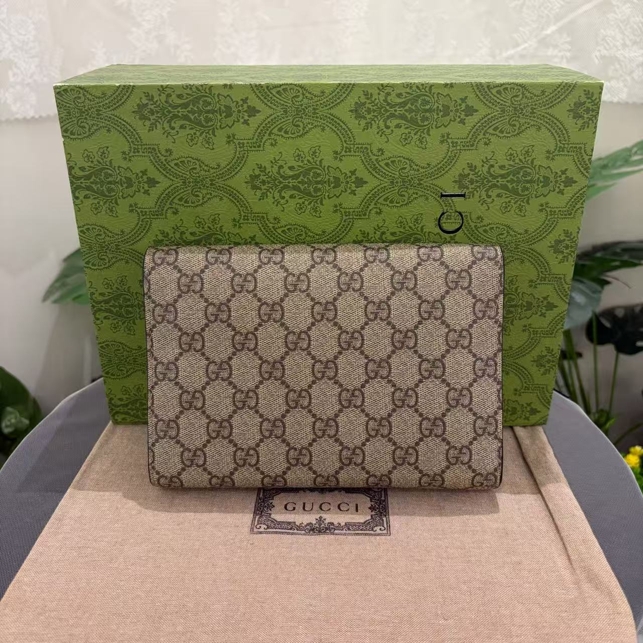 Gucci - Dionysus Wallet on Chain - GG Supreme canvas with leather trim - Beige - (mini)