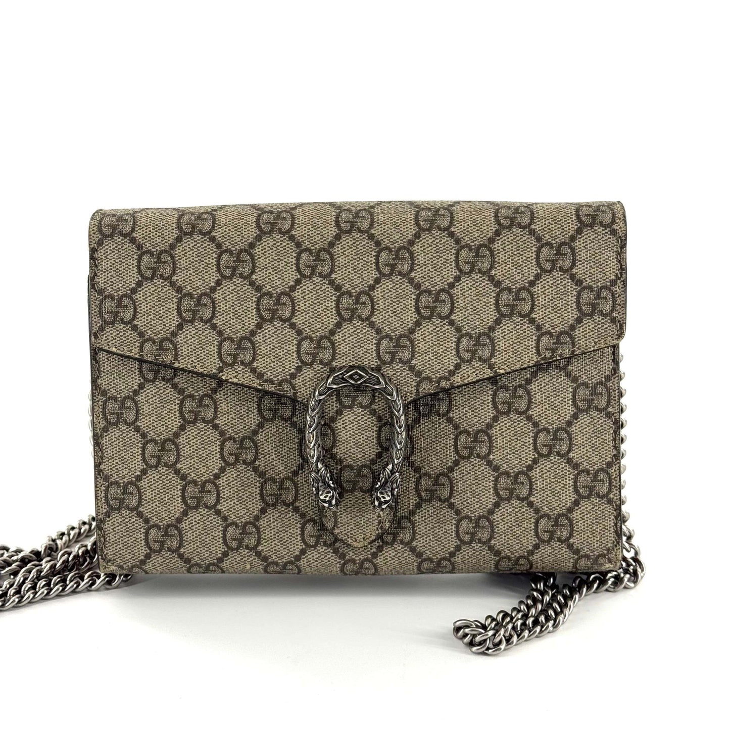 Gucci - Dionysus Wallet on Chain (WOC) - GG Supreme canvas with leather trim - Beige and Brown with Red Interior - (mini)