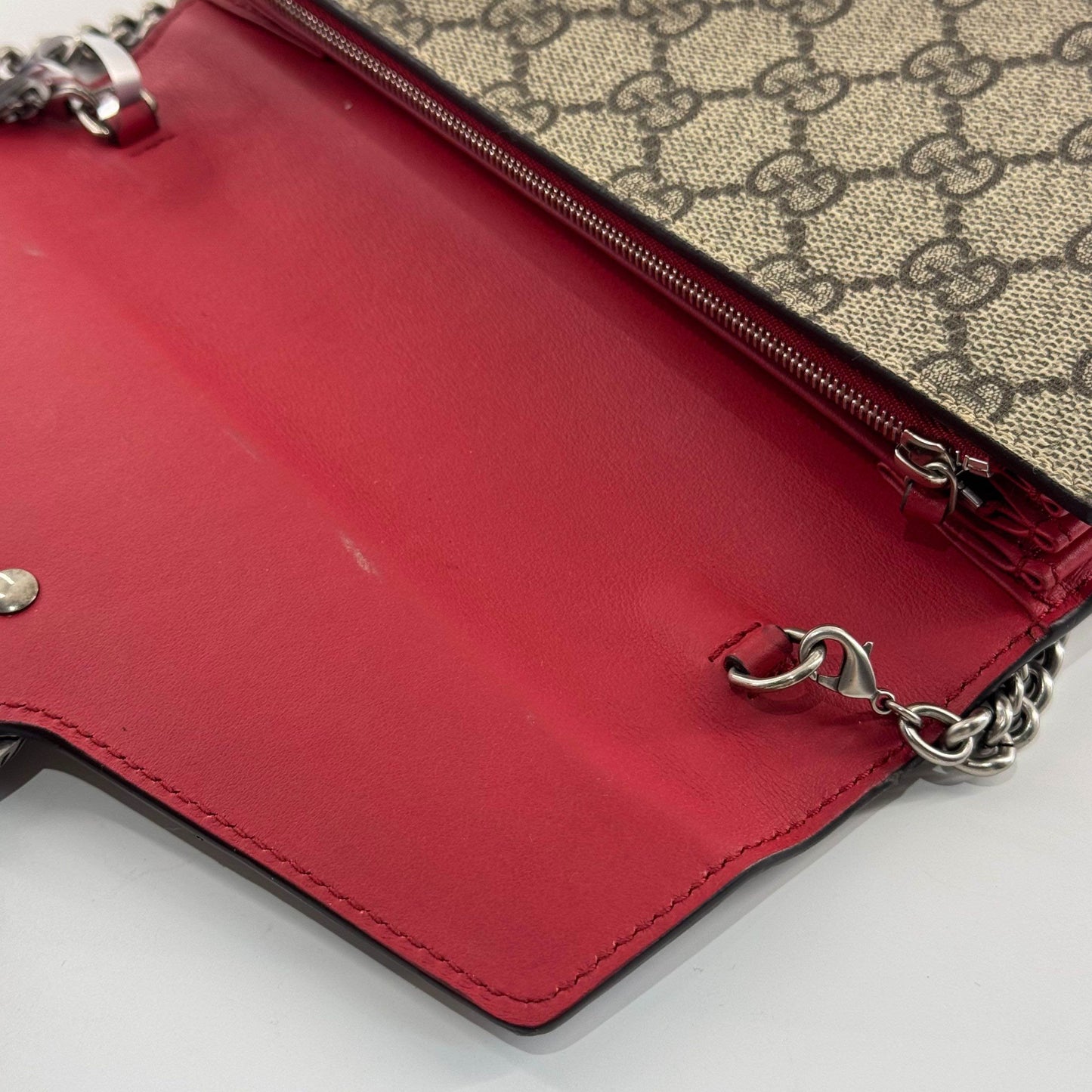 Gucci - Dionysus Wallet on Chain (WOC) - GG Supreme canvas with leather trim - Beige and Brown with Red Interior - (mini)