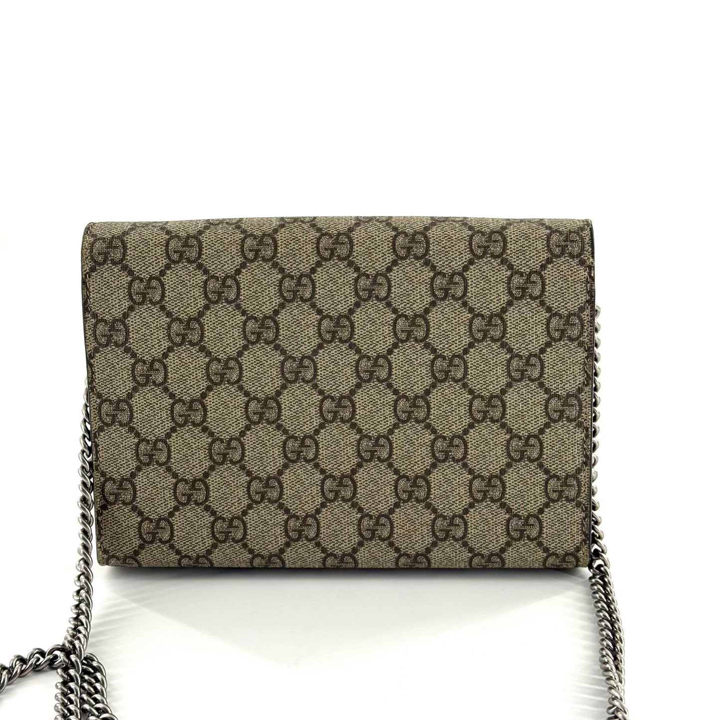 Gucci - Dionysus Wallet on Chain (WOC) - GG Supreme canvas with leather trim - Beige and Brown with Red Interior - (mini)