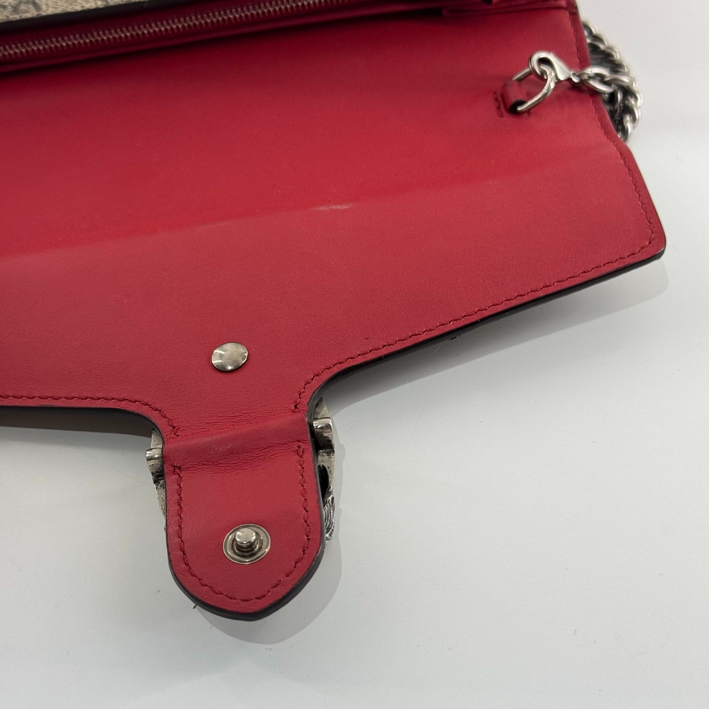 Gucci - Dionysus Wallet on Chain (WOC) - GG Supreme canvas with leather trim - Beige and Brown with Red Interior - (mini)