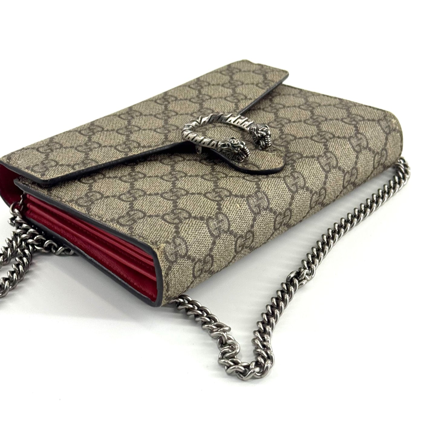 Gucci - Dionysus Wallet on Chain (WOC) - GG Supreme canvas with leather trim - Beige and Brown with Red Interior - (mini)