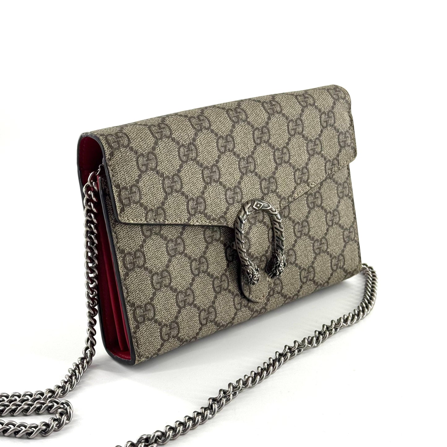 Gucci - Dionysus Wallet on Chain (WOC) - GG Supreme canvas with leather trim - Beige and Brown with Red Interior - (mini)