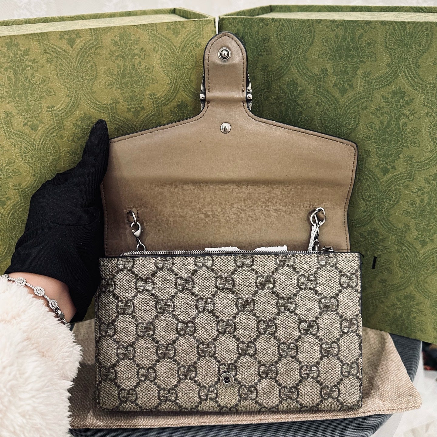 Gucci - Dionysus Wallet on Chain (WOC) - GG Supreme canvas with leather trim - Beige - (mini)